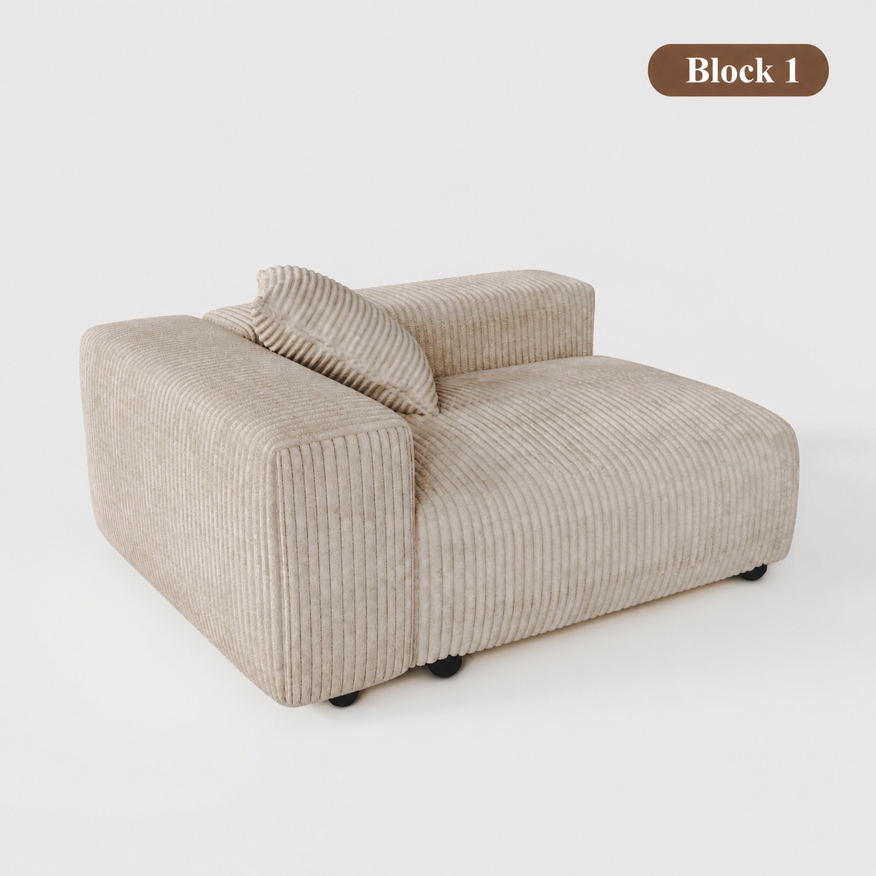Corduroy Modular Wide Seat Chaise Sofa Block