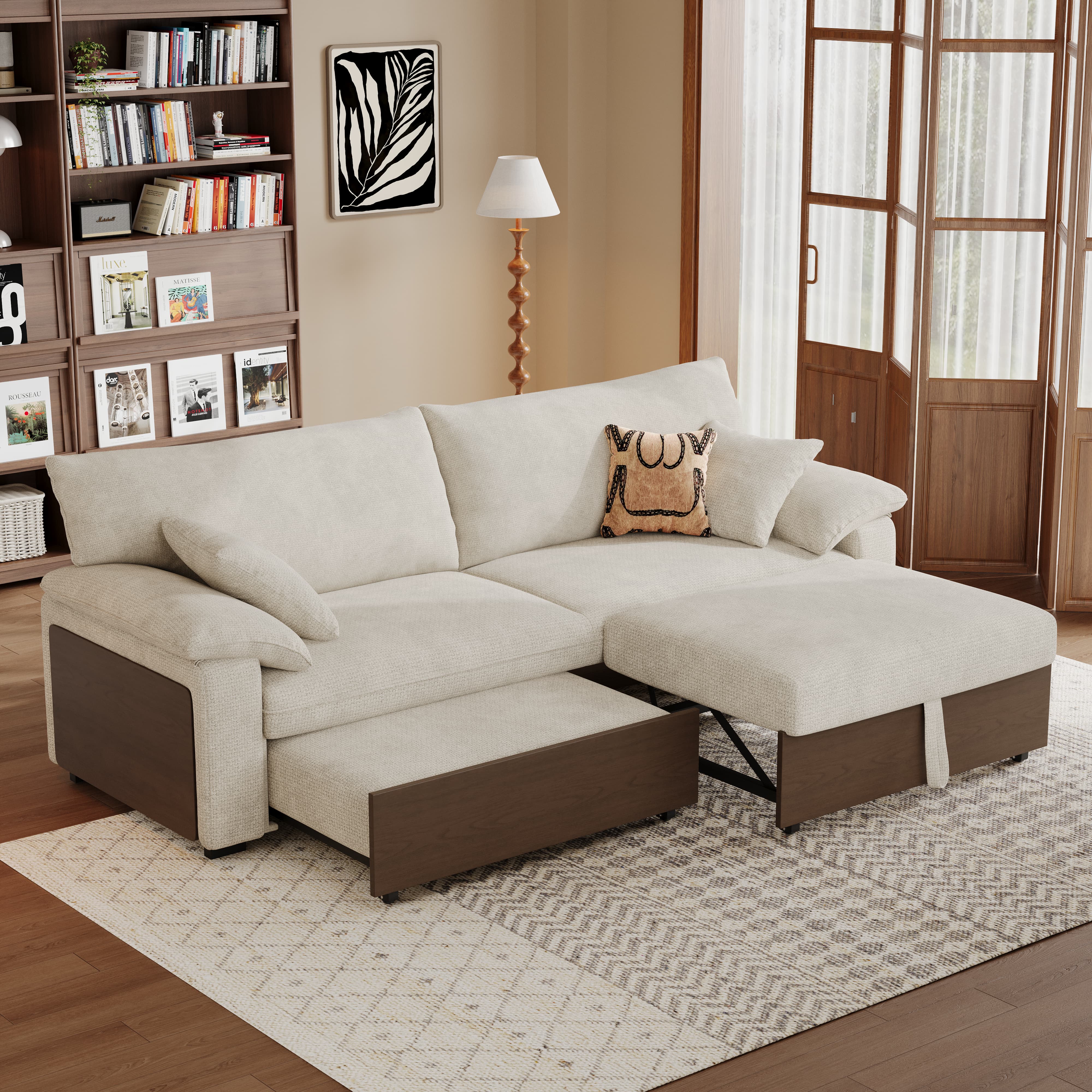 Luxurious Soild Wood Versatile 2-Seater Pull Out Sofa Bed