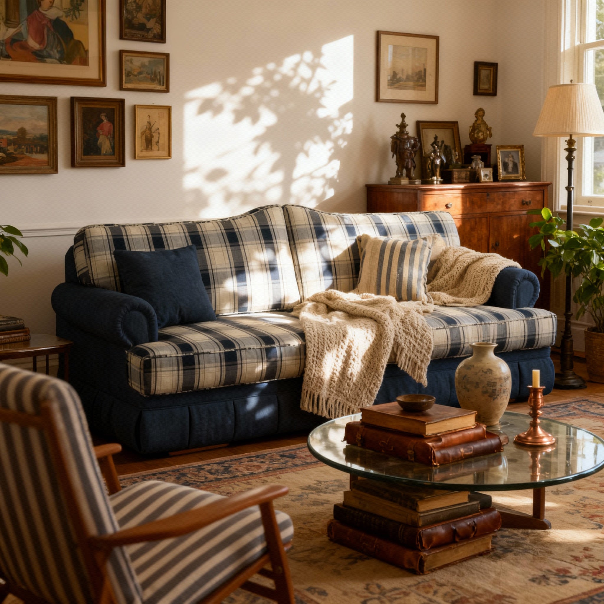 #Colour_Navy Plaid Cotton Linen