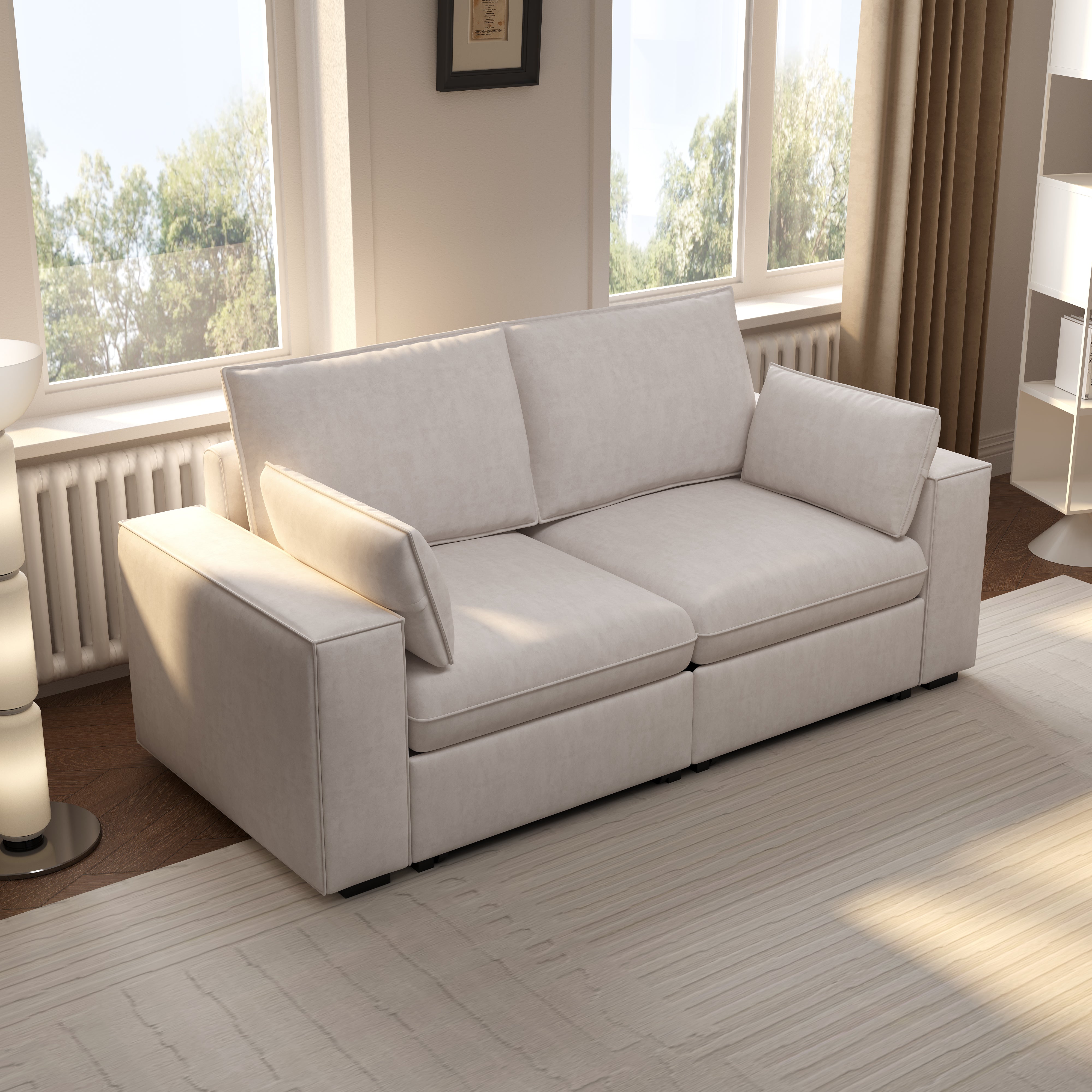 Cottonfy Creamy Tofu Block Pull Out Sofa Bed with Storage Guest Sleeper