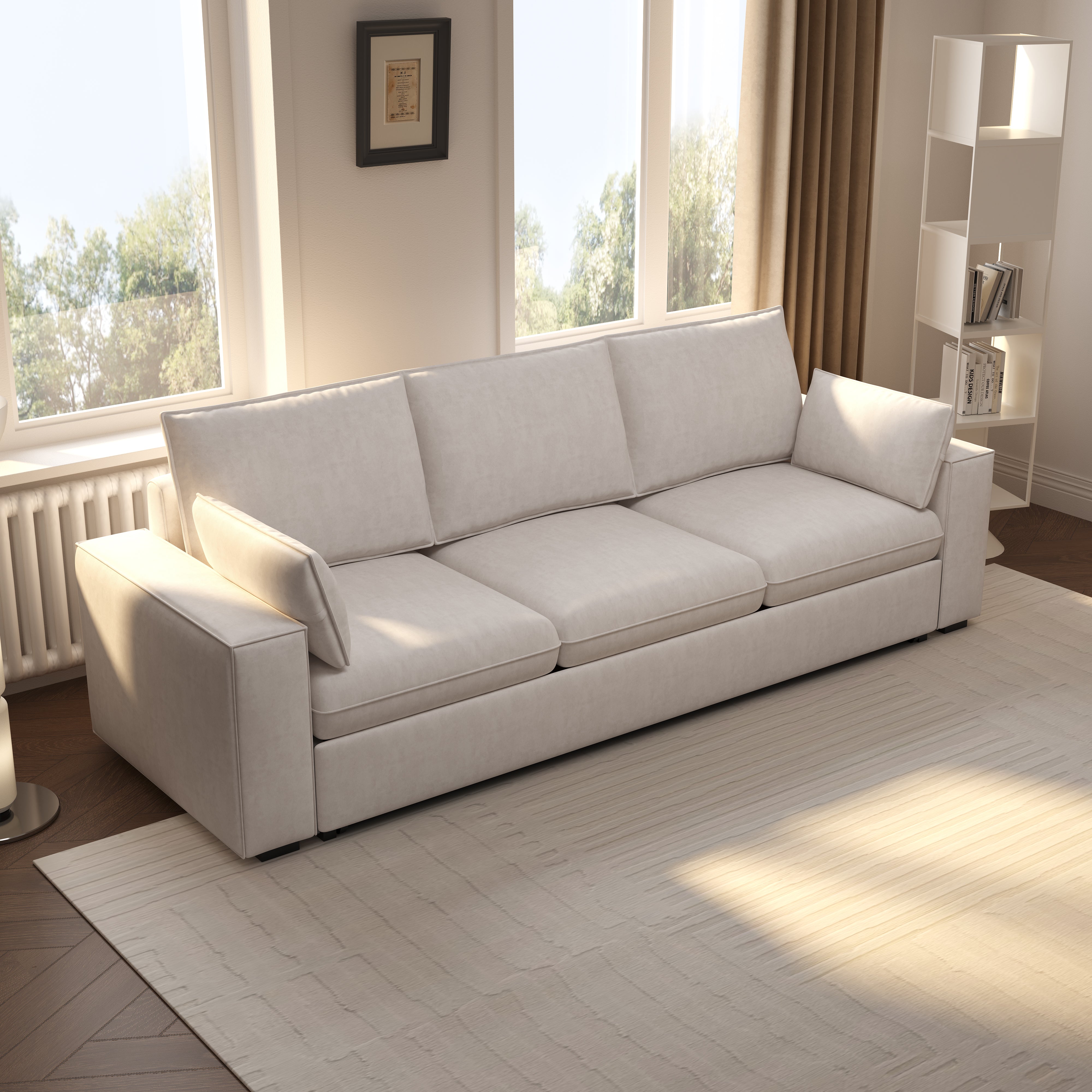 Cottonfy Creamy Tofu Block Pull Out Sofa Bed with Storage Guest Sleeper