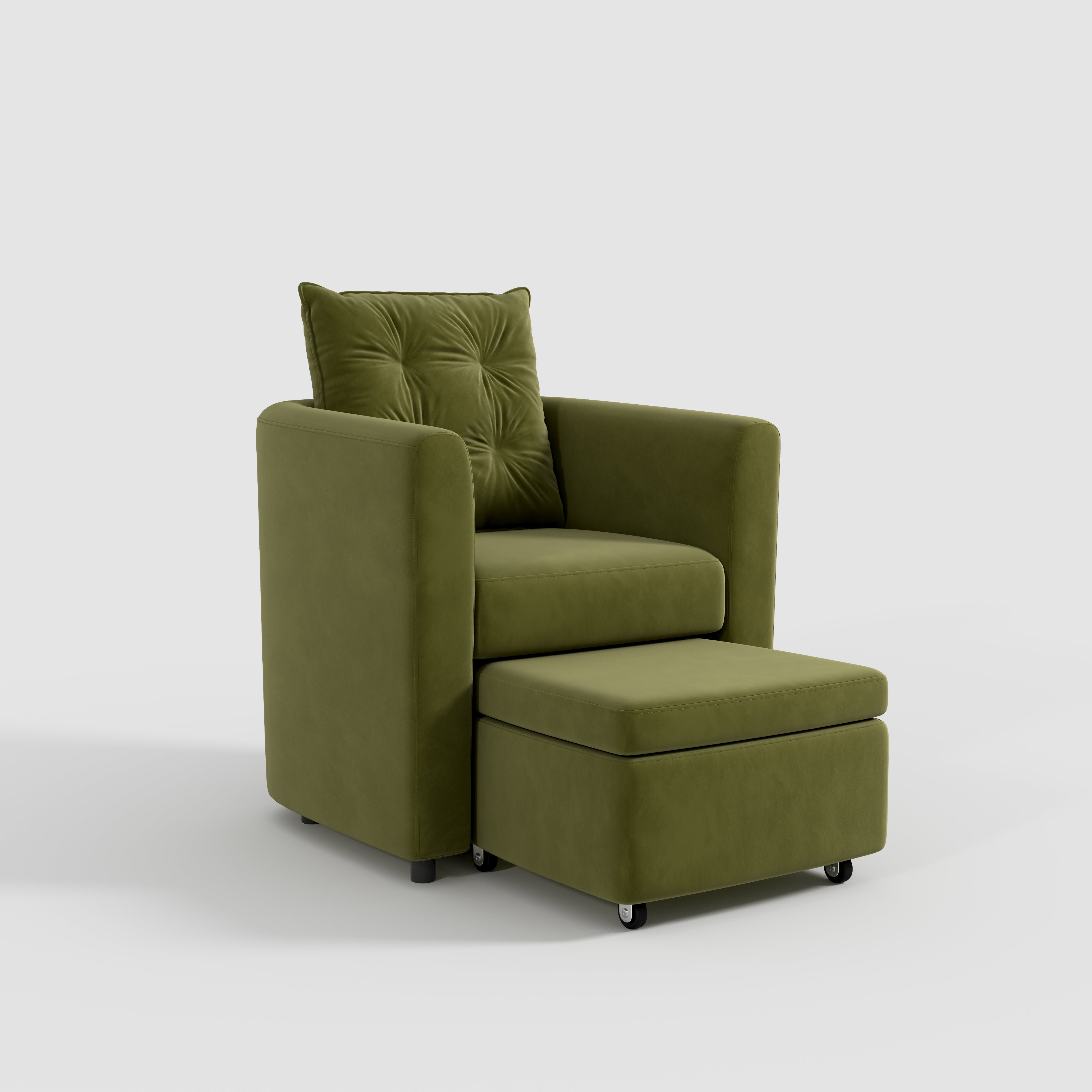 Green Velvet Armchair with Hidden Storage Footstool 1 Unit Green Velvet In Stock 76CM Cottonfy UK -1