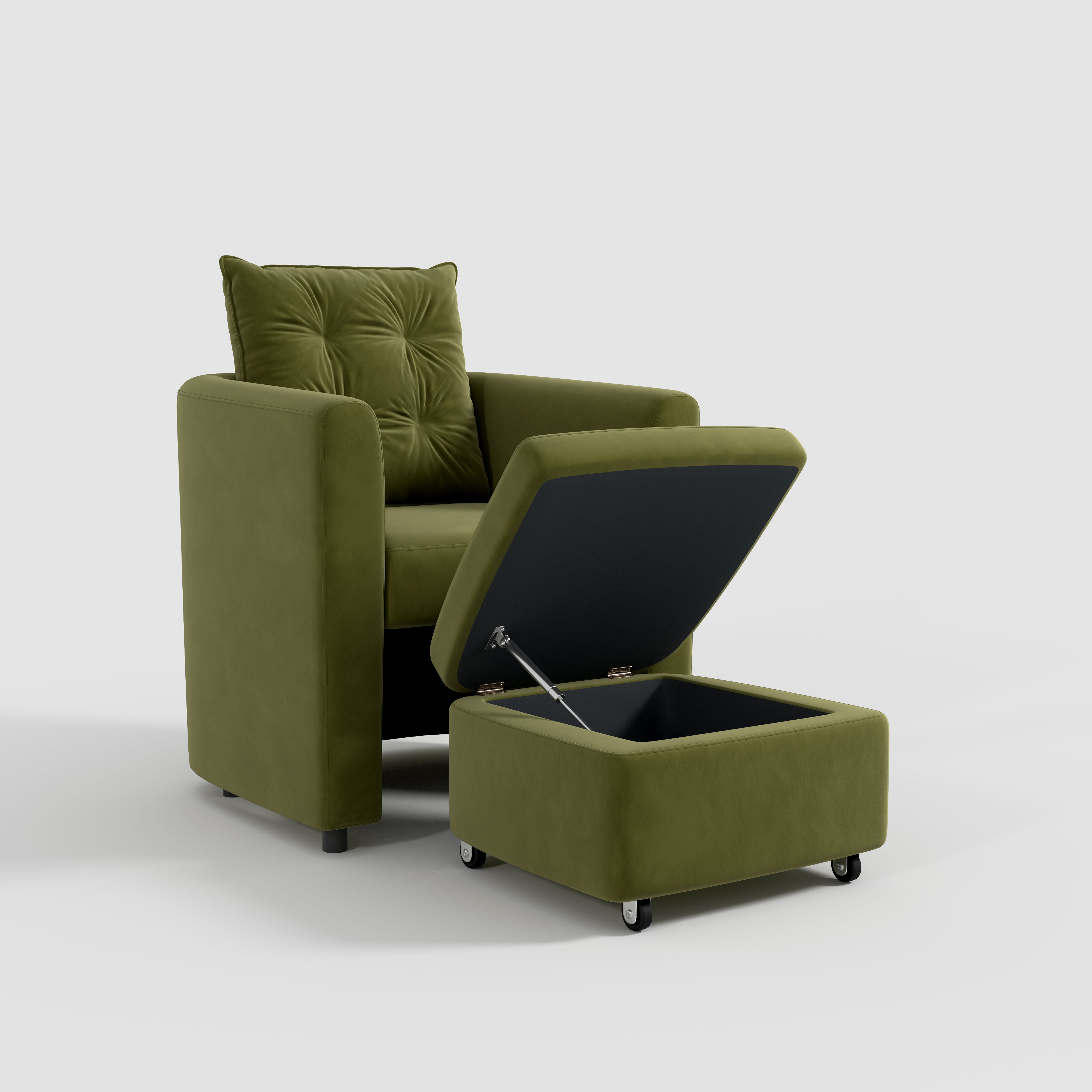 Green Velvet Armchair with Hidden Storage Footstool 1 Unit Green Velvet In Stock 76CM Cottonfy UK -2