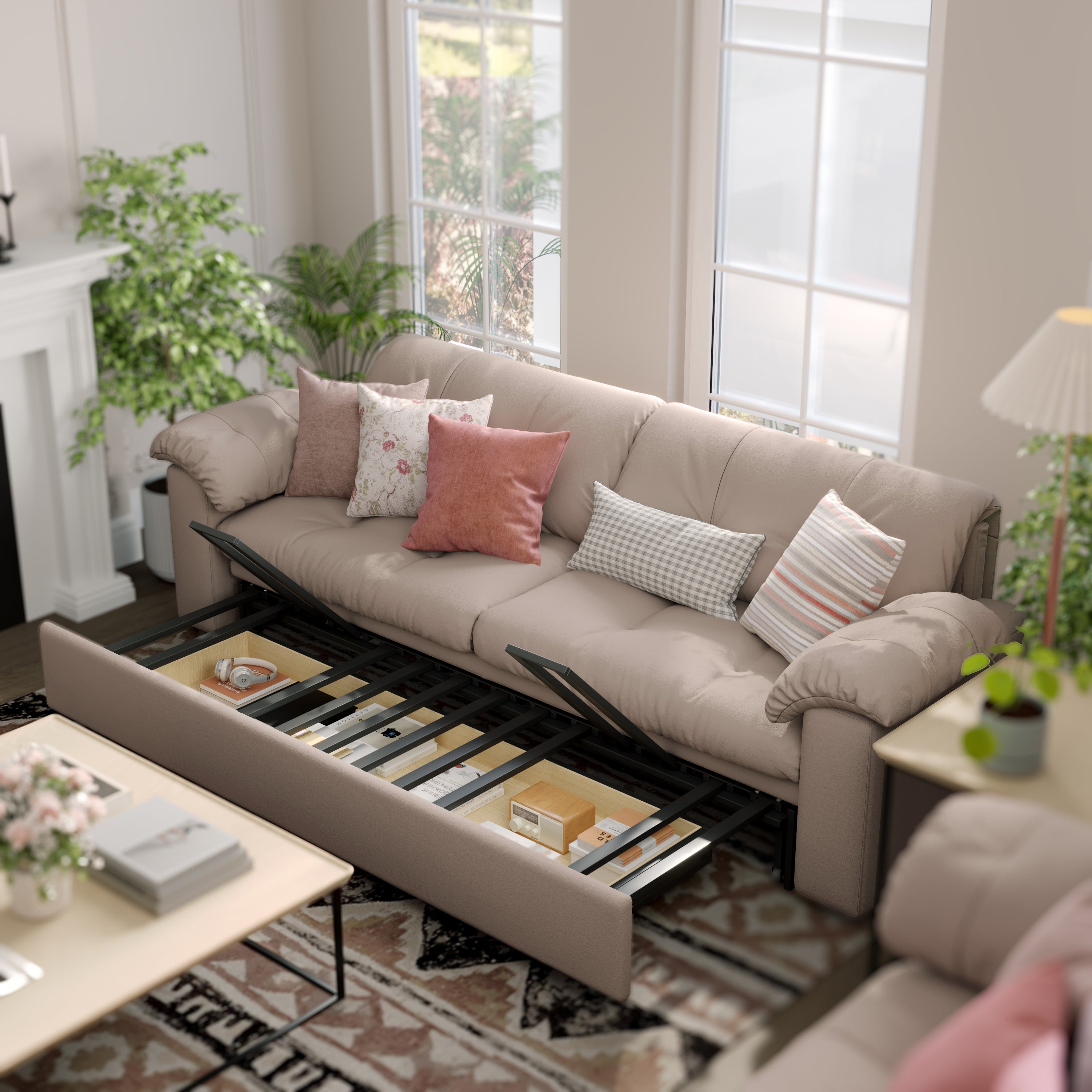 Multifunctional Sleeper Pull Out 2 Seater Sofa Bed with Storage Space