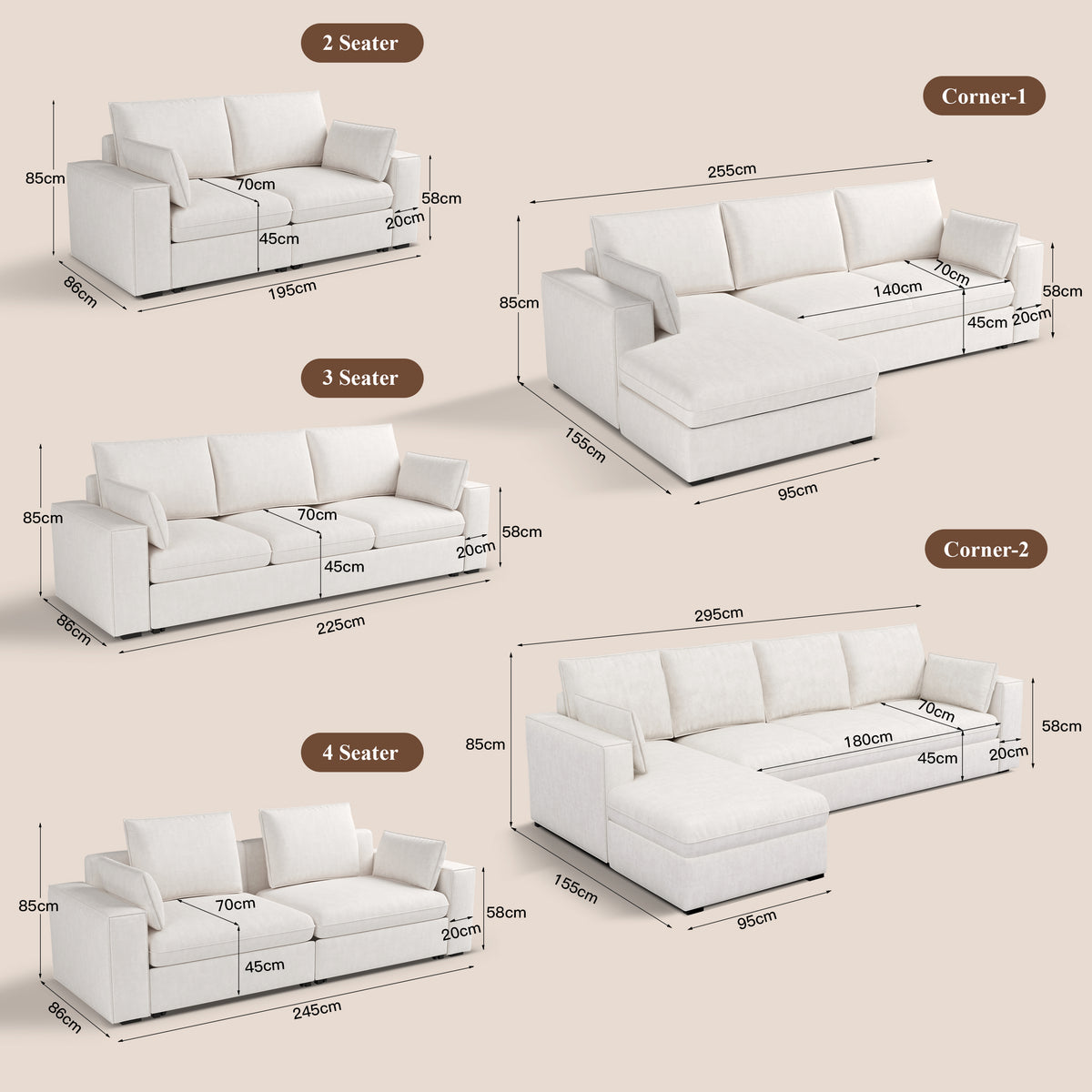 Cottonfy Creamy Tofu Block Pull Out Sofa Bed with Storage Guest Sleeper