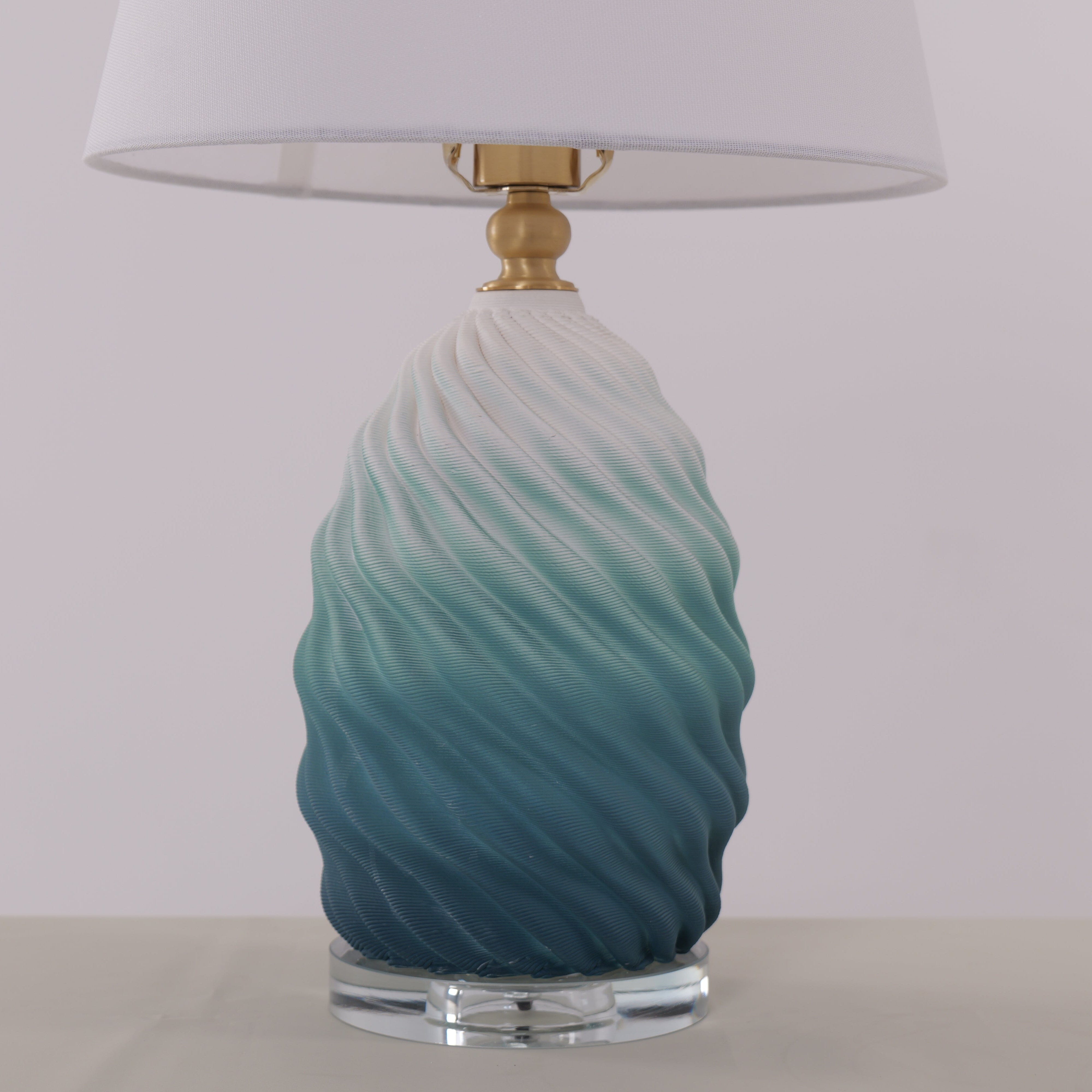 Lightsin 3D Blue Green White Gradient Threaded Ceramic Table Lamp with Fabric Shade Lightsin UK