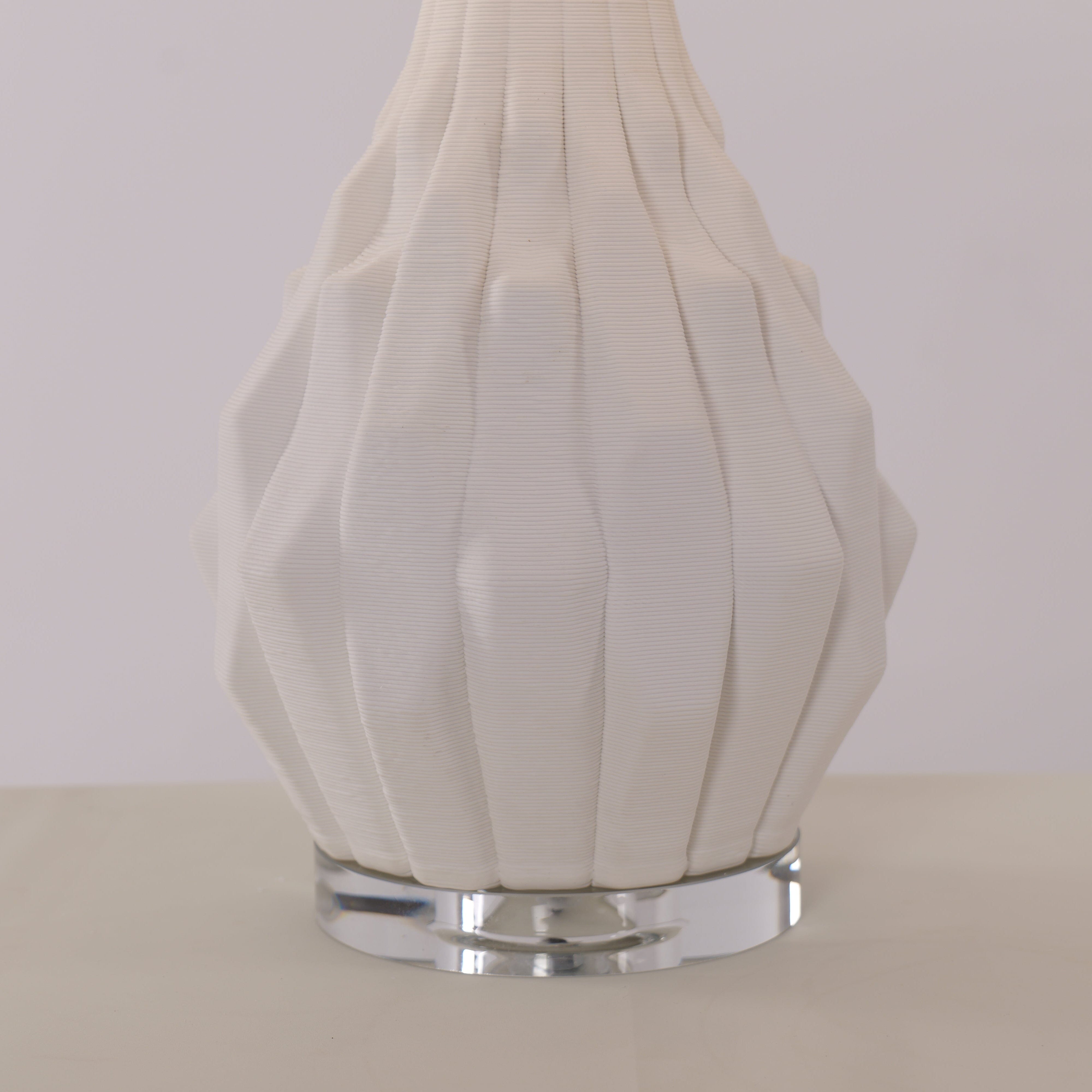Lightsin 3D Pure White Polygonal Textured Ceramic Table Lamp with Fabric Shade Lightsin UK