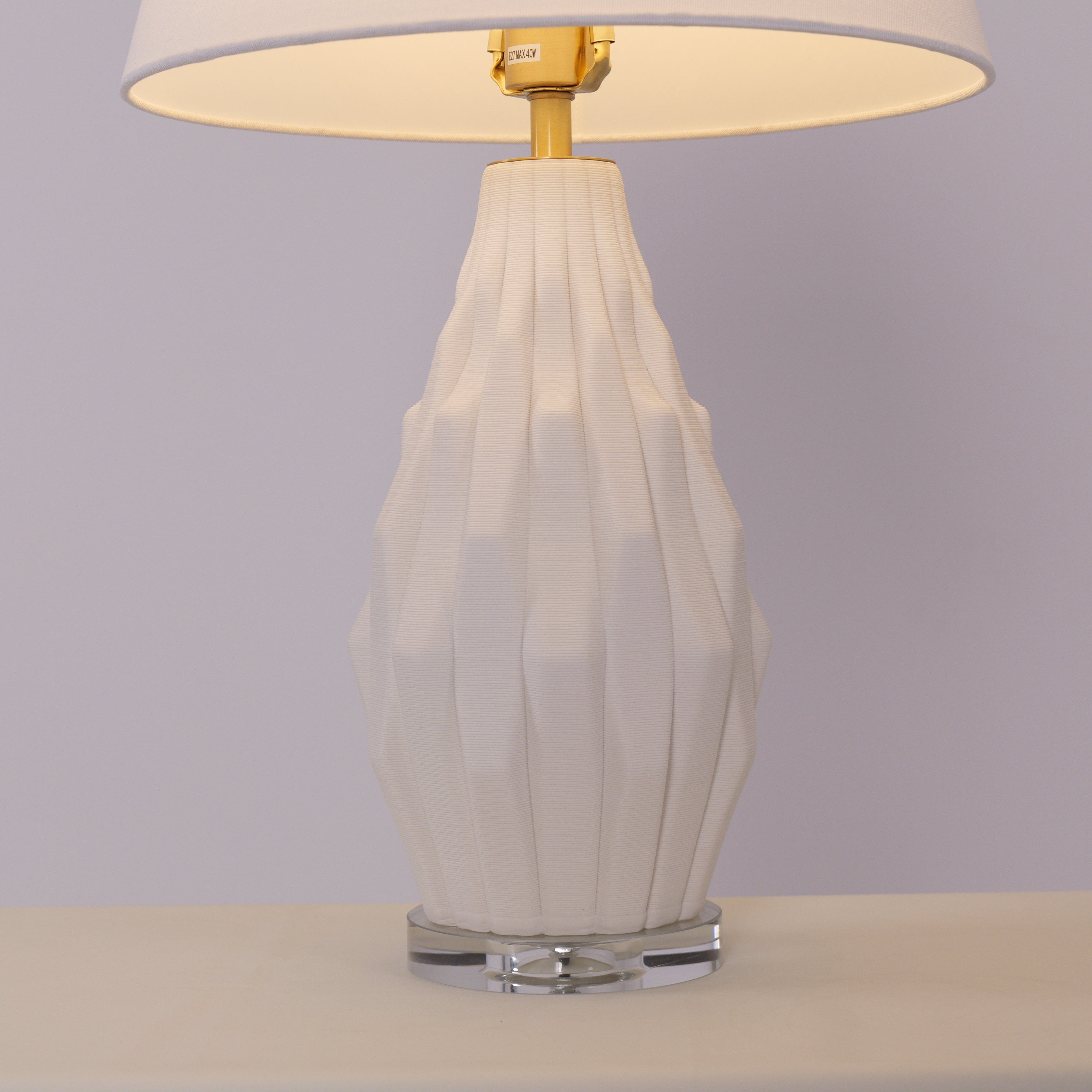 Lightsin 3D Pure White Polygonal Textured Ceramic Table Lamp with Fabric Shade Lightsin UK