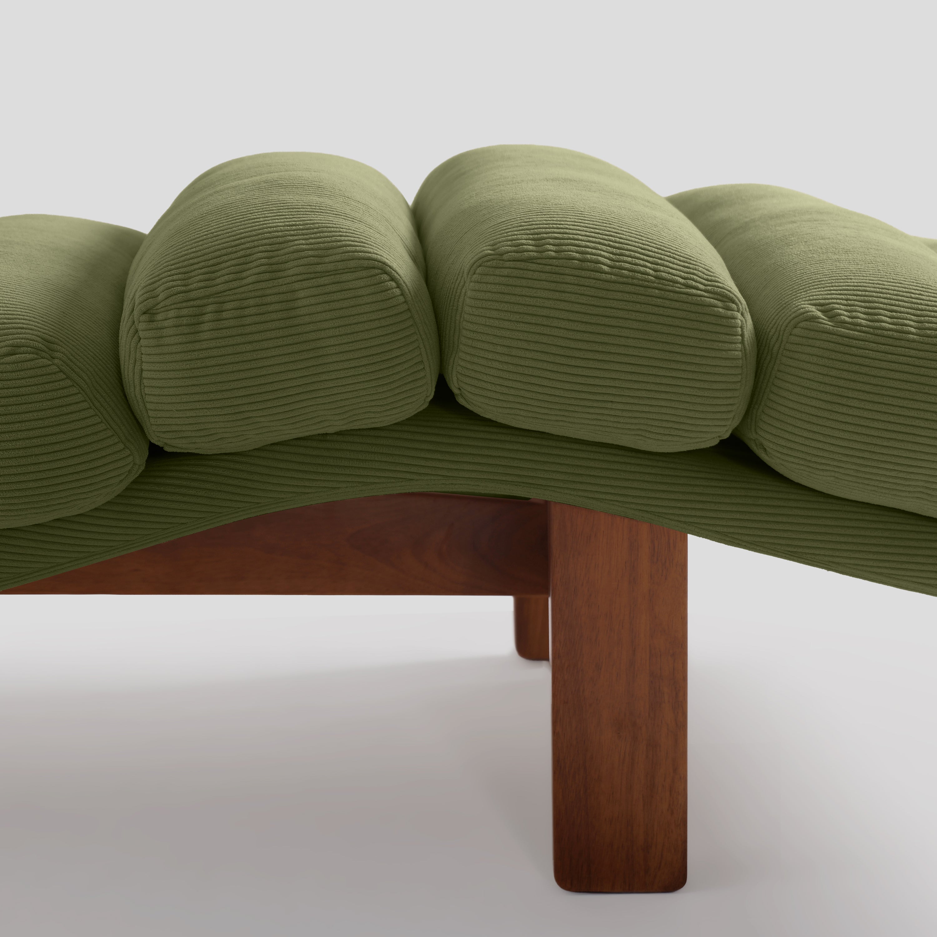 Modern Ergonomic Corduroy Chaise Lounge with Natural Wooden Frame