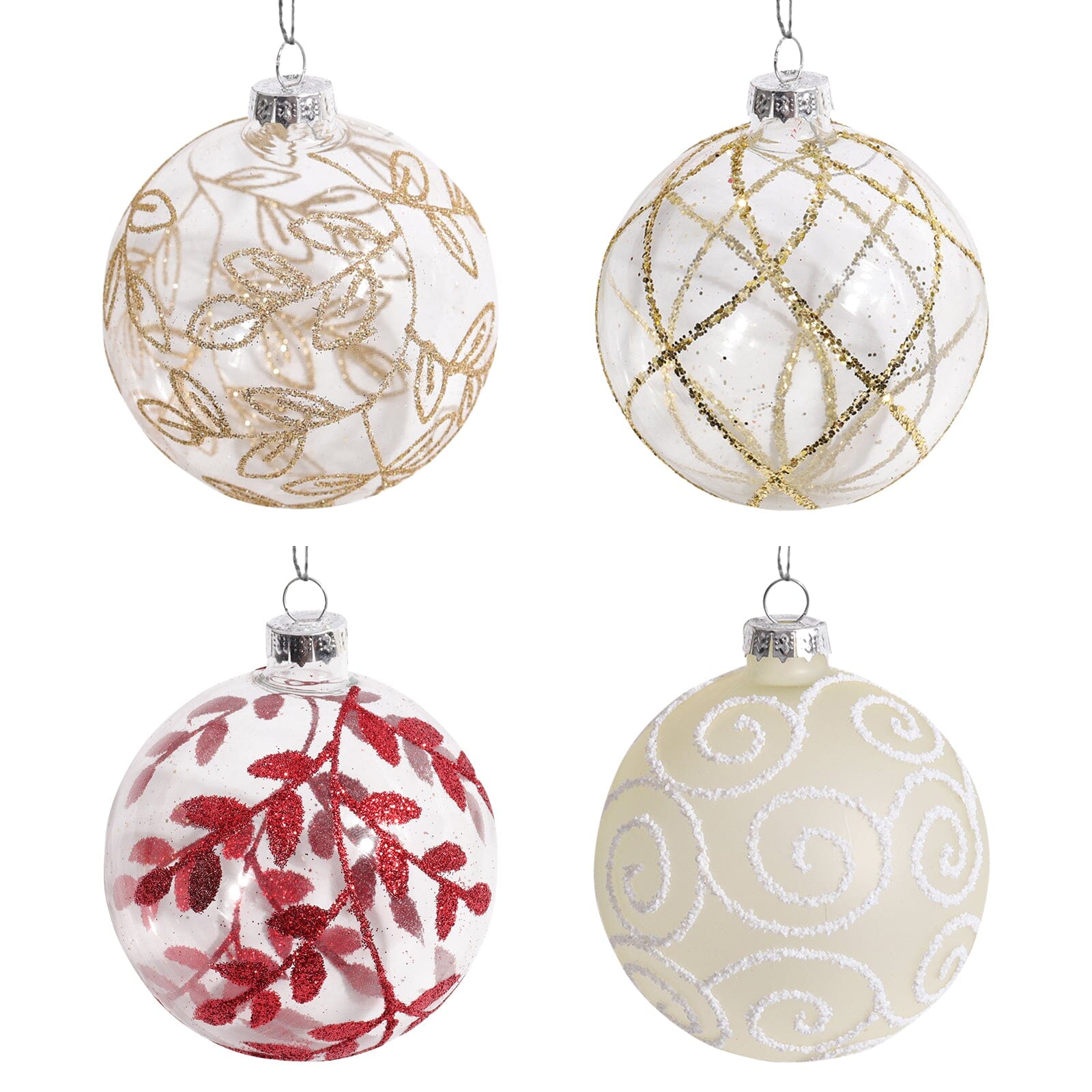 4pcs Christmas Glass Painted Round Ball Decorations Set Living and Home