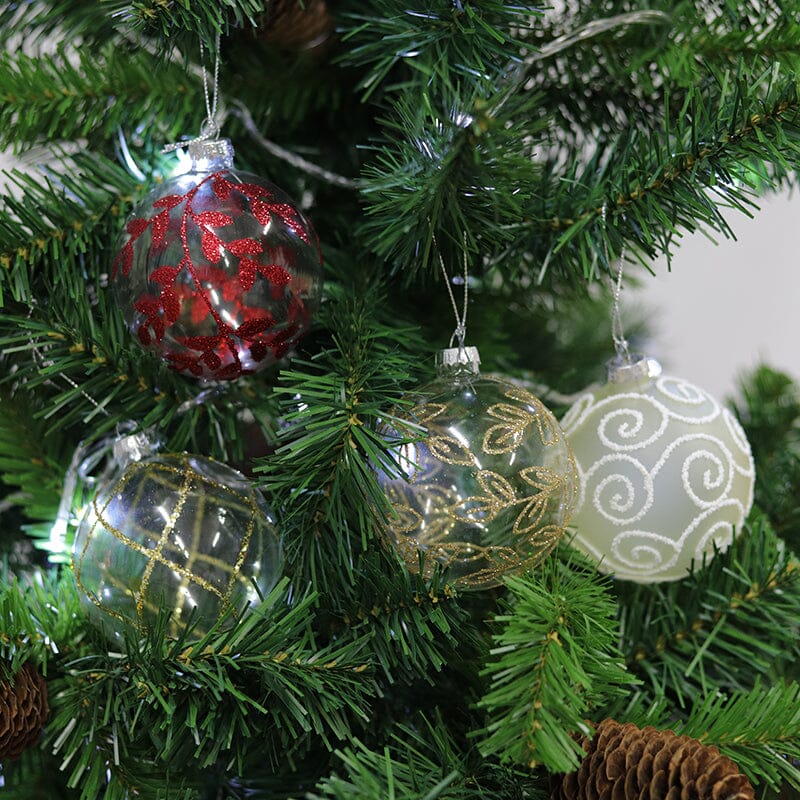 4pcs Christmas Glass Painted Round Ball Decorations Set Living and Home