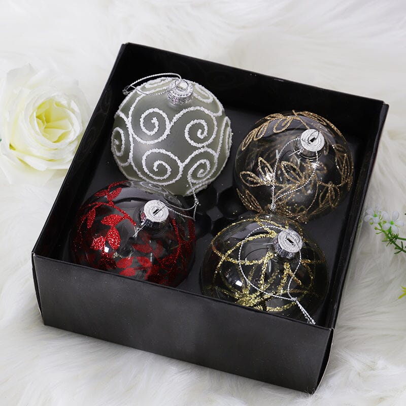 4pcs Christmas Glass Painted Round Ball Decorations Set Living and Home