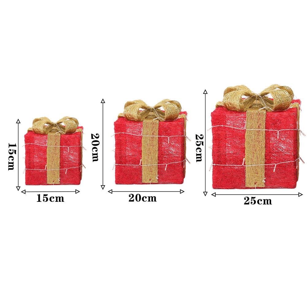 Pre-Lit Golden Christmas Gift Box Set with Warm Lights Christmas Living and Home