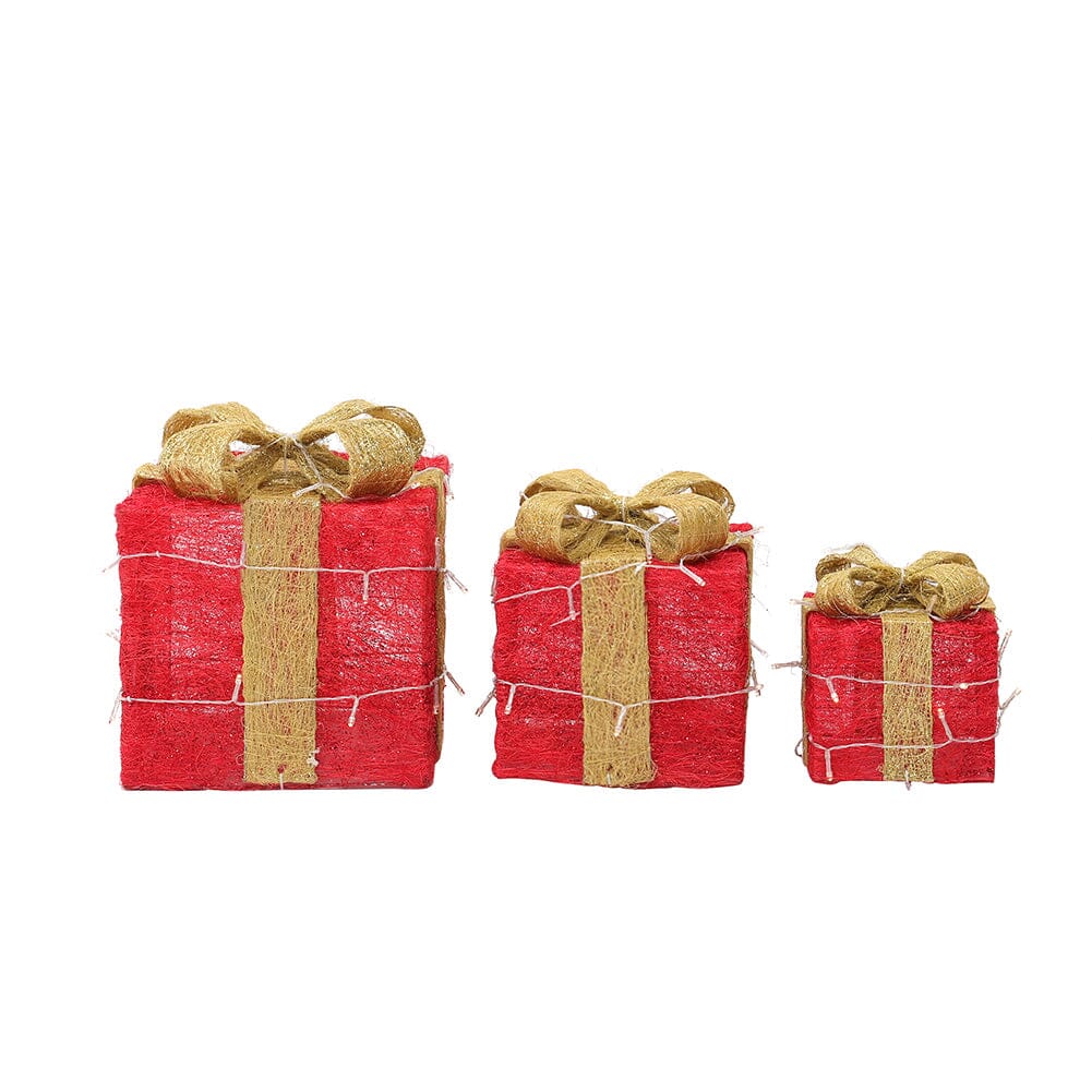 Pre-Lit Golden Christmas Gift Box Set with Warm Lights Christmas Living and Home