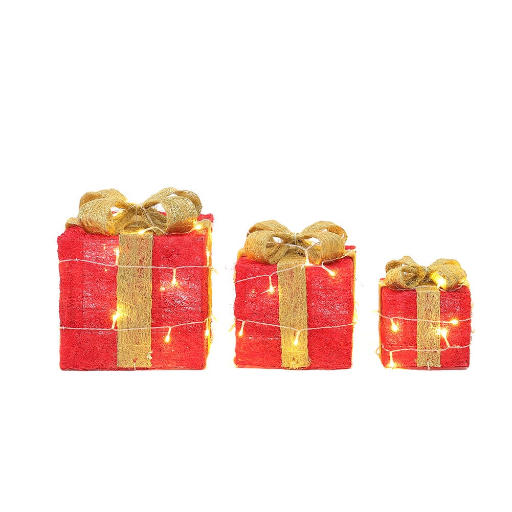 Pre-Lit Golden Christmas Gift Box Set with Warm Lights Christmas Living and Home