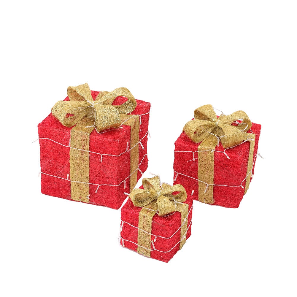 Pre-Lit Golden Christmas Gift Box Set with Warm Lights Christmas Living and Home