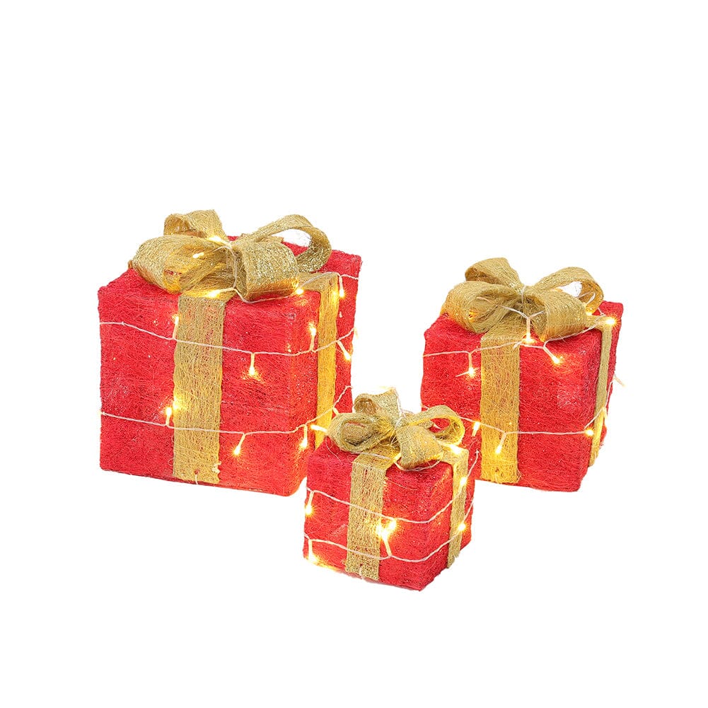 Pre-Lit Golden Christmas Gift Box Set with Warm Lights Christmas Living and Home
