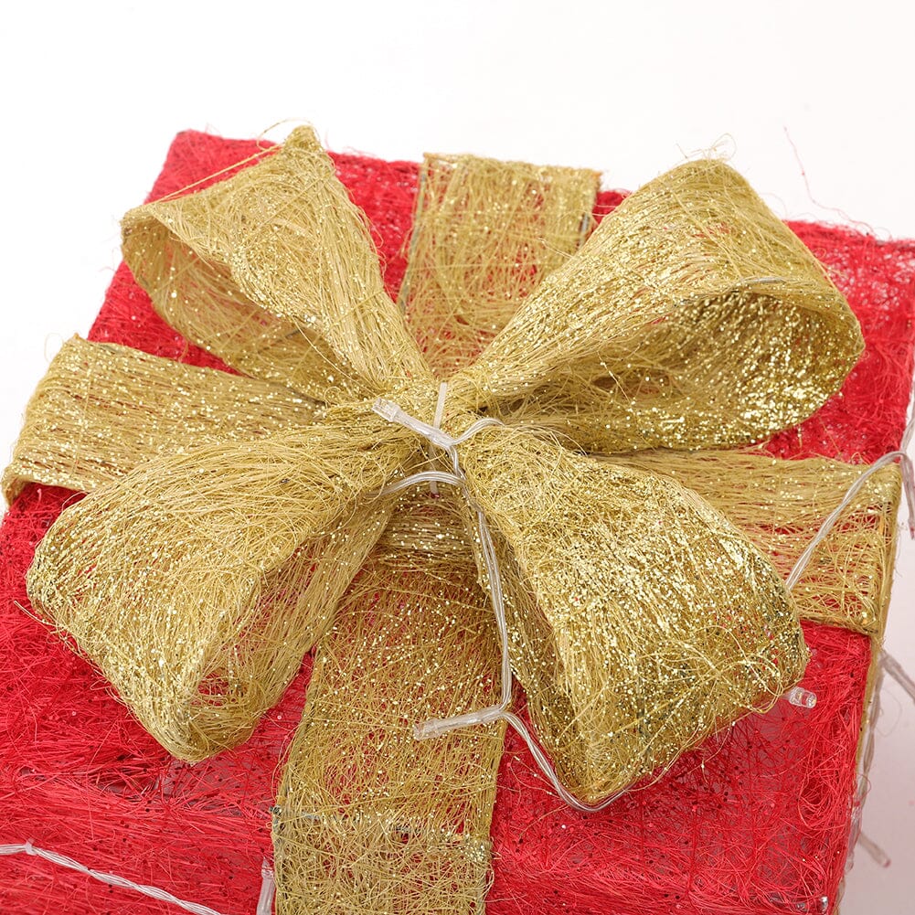 Pre-Lit Golden Christmas Gift Box Set with Warm Lights Christmas Living and Home