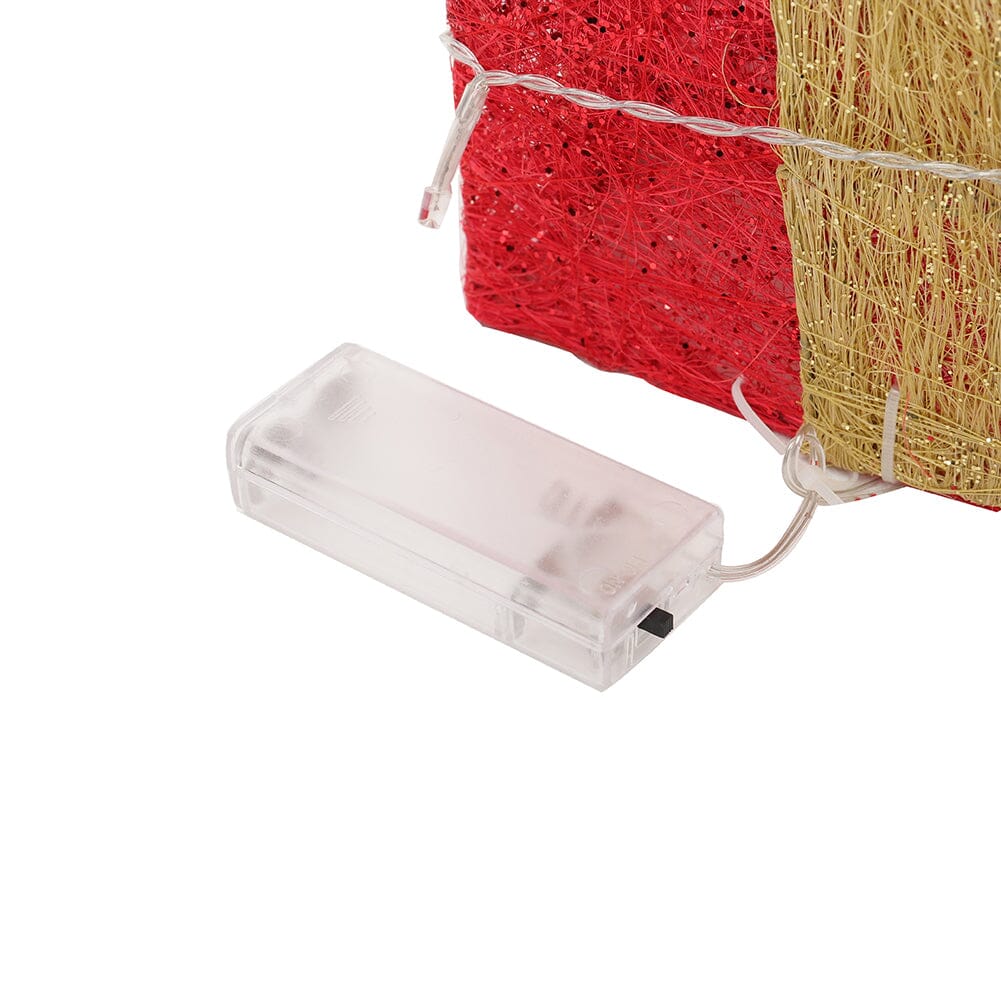 Pre-Lit Golden Christmas Gift Box Set with Warm Lights Christmas Living and Home