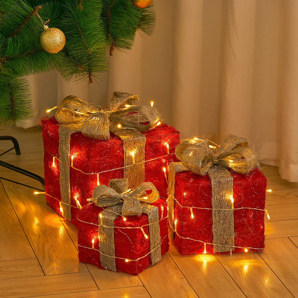 Pre-Lit White Christmas Gift Box Set with Warm Lights Christmas Living and Home