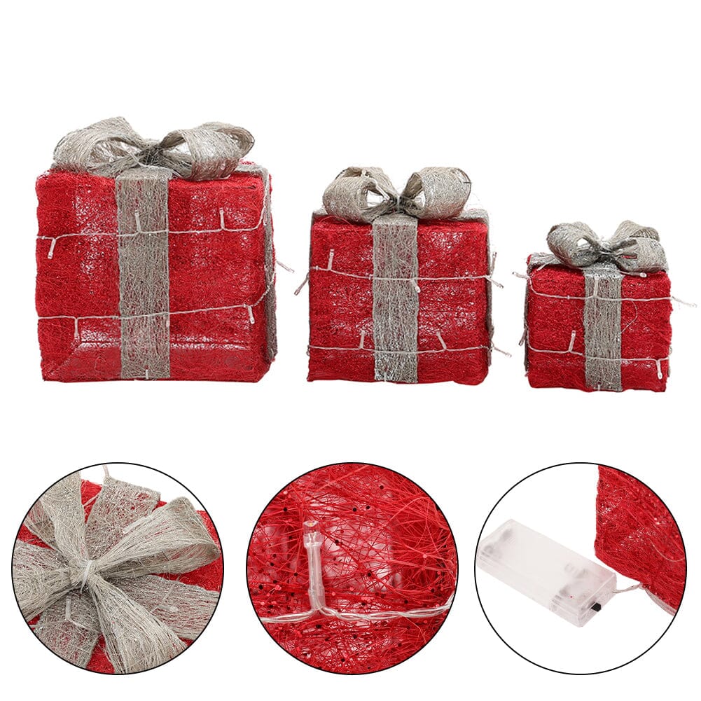 Pre-Lit White Christmas Gift Box Set with Warm Lights Christmas Living and Home