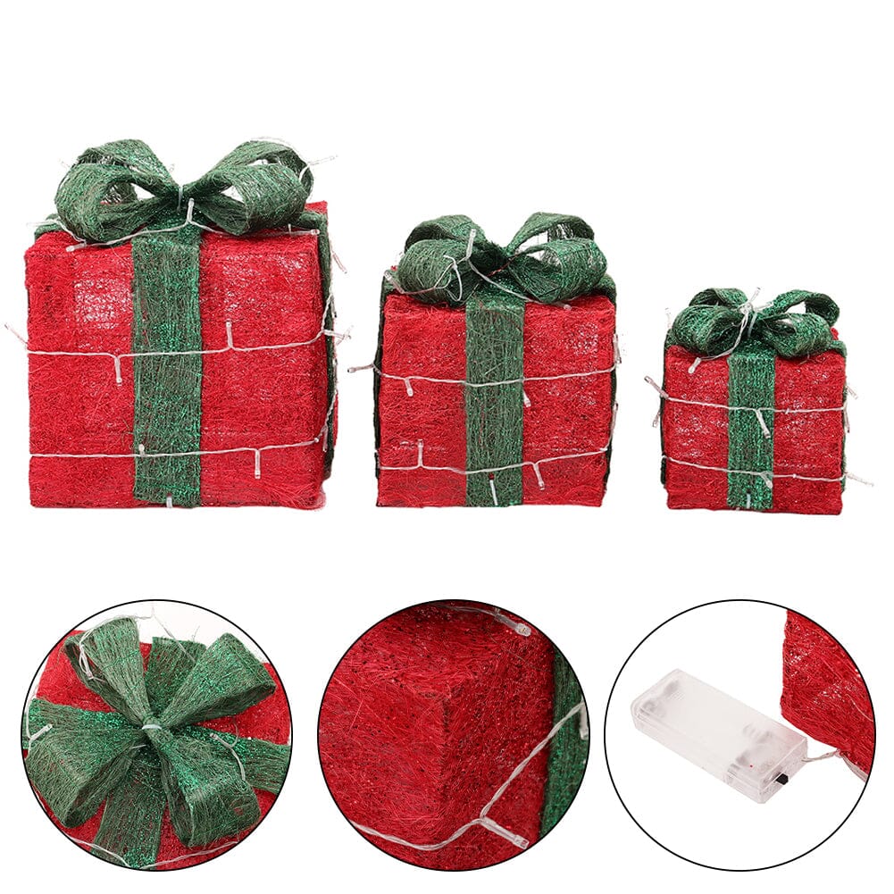 Pre-Lit Green Christmas Gift Box Set with Warm Lights Christmas Living and Home