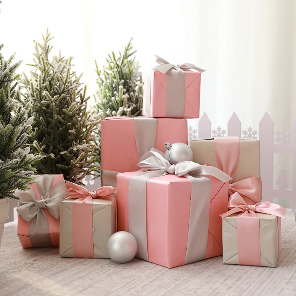 7-Piece Paper Ribbon Christmas Gift Box Set in Beige Pink (100% off)