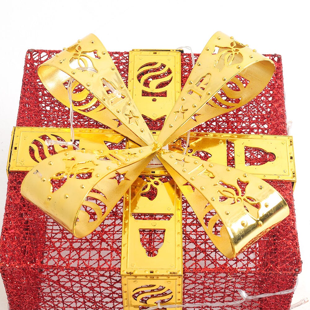 3pcs Christmas Gift Box Accessories Set with Light Strips-Red Box Living and Home