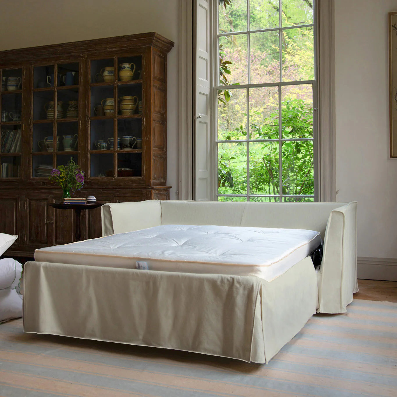 Cloud-Like Linen Sleeper Sofa Bed in Pearl