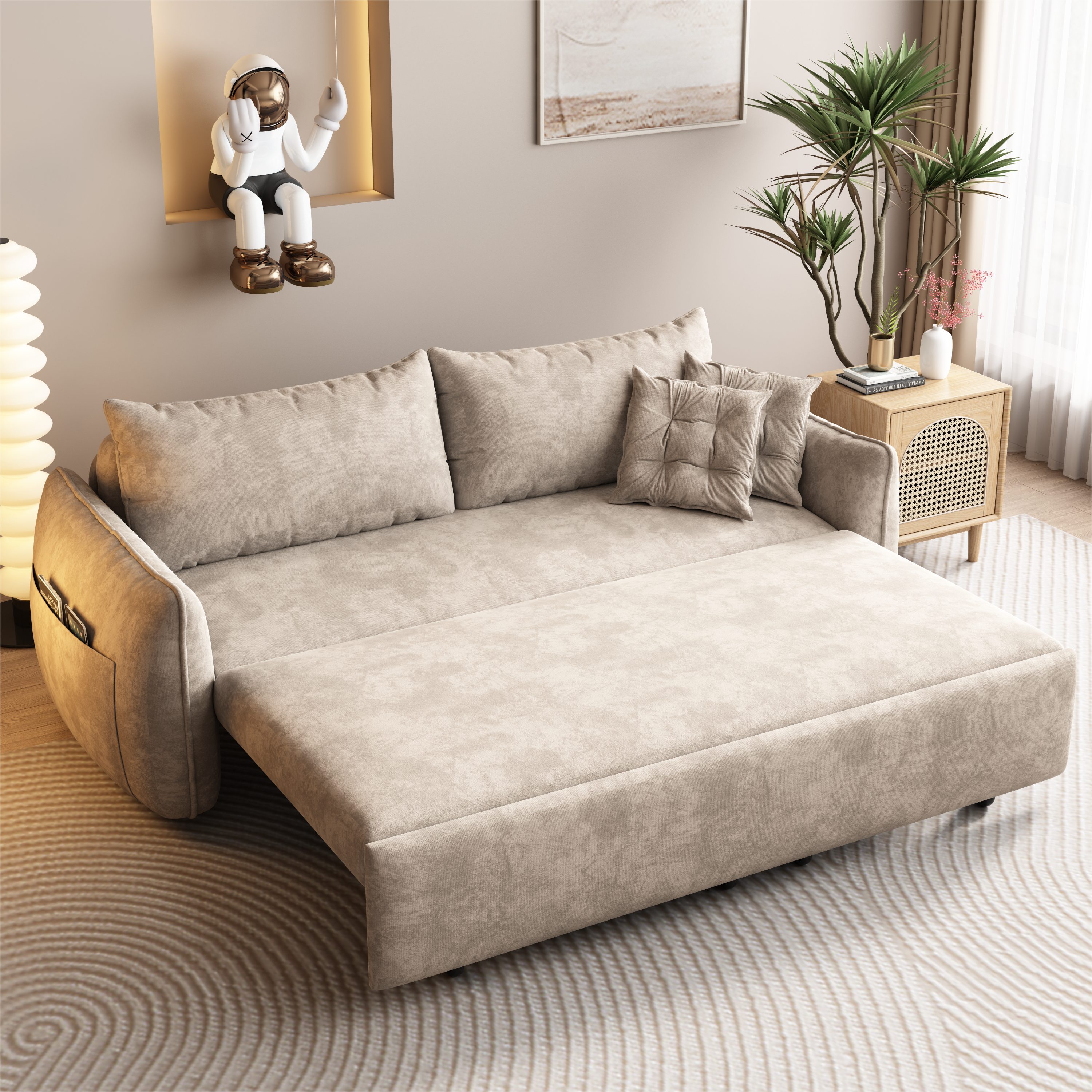Upgrade Adjustable Multifunctional 3 Seater Sofa Bed with Storage Space