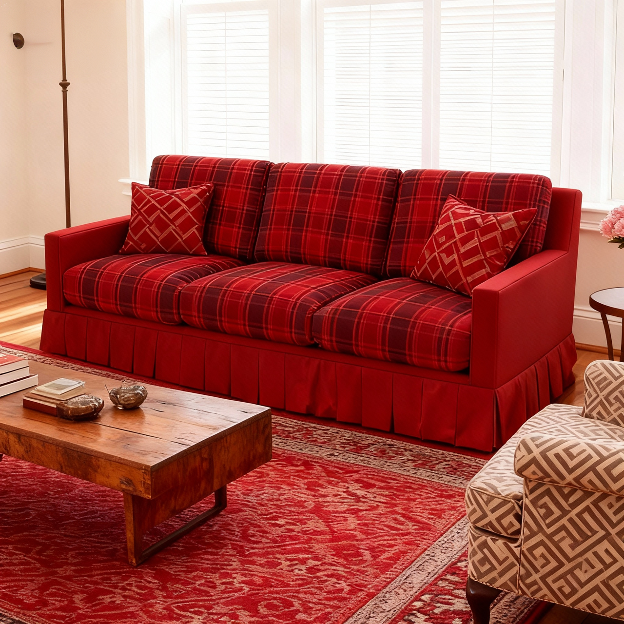 Cottonfy Country Check Sofa with Removable Skirted Covers