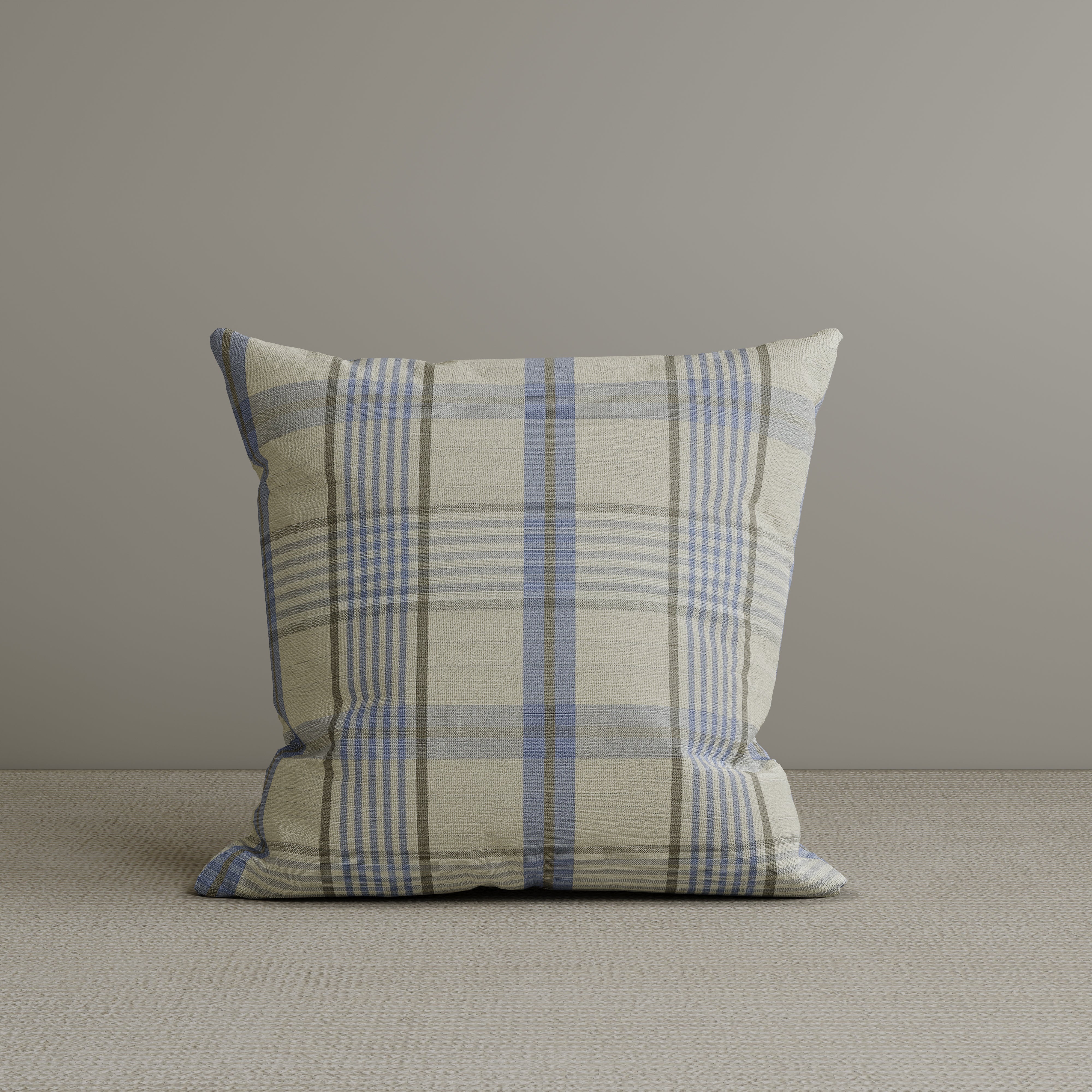 Square Exclusive Design Cushion in Misty Blue Plaid Cotton Linen, 45*45CM