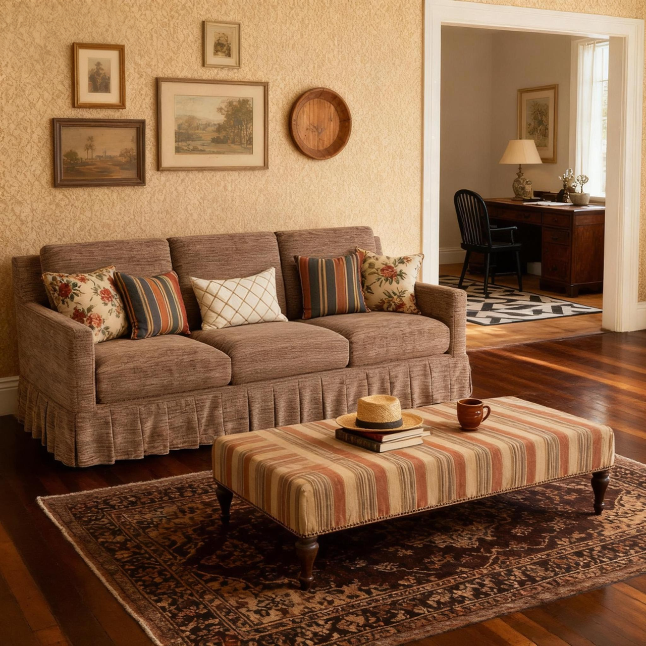 Cottonfy Country Check Sofa with Removable Skirted Covers