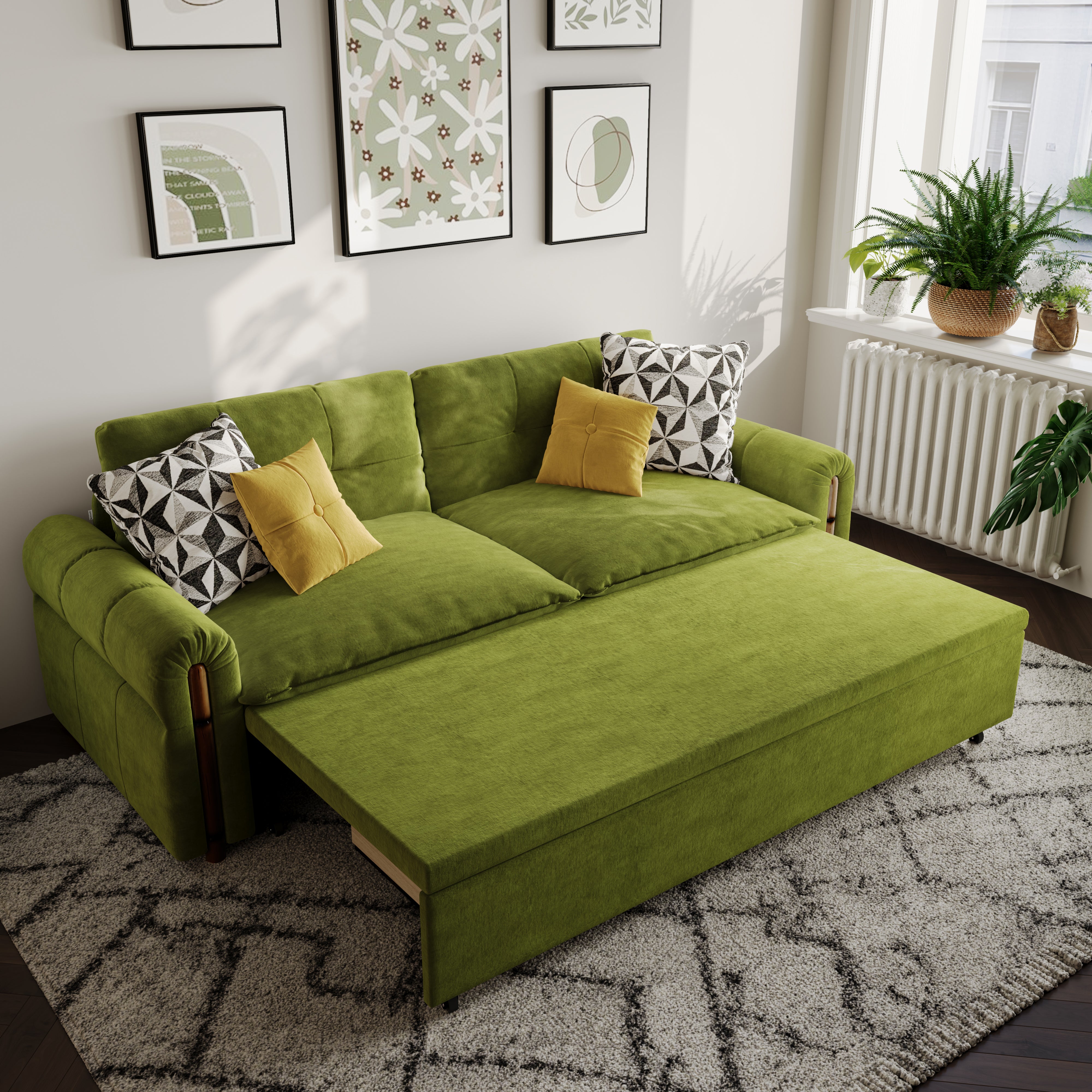 Vintage Pet Friendly Bamboo Design Sofa Bed with Storage