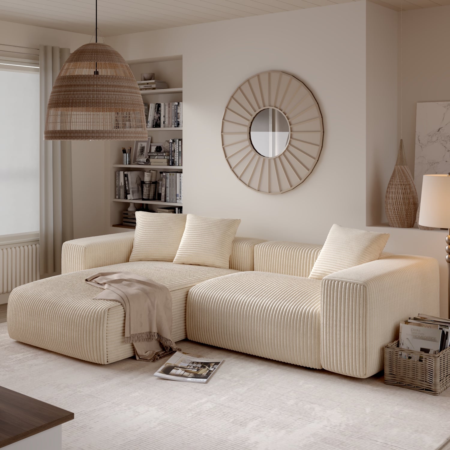 Corduroy Modular Wide Seat Chaise Sofa Block