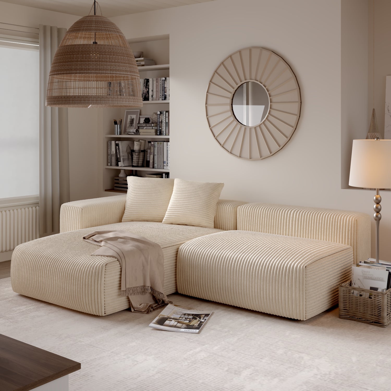 Corduroy Modular Wide Seat Chaise Sofa Block