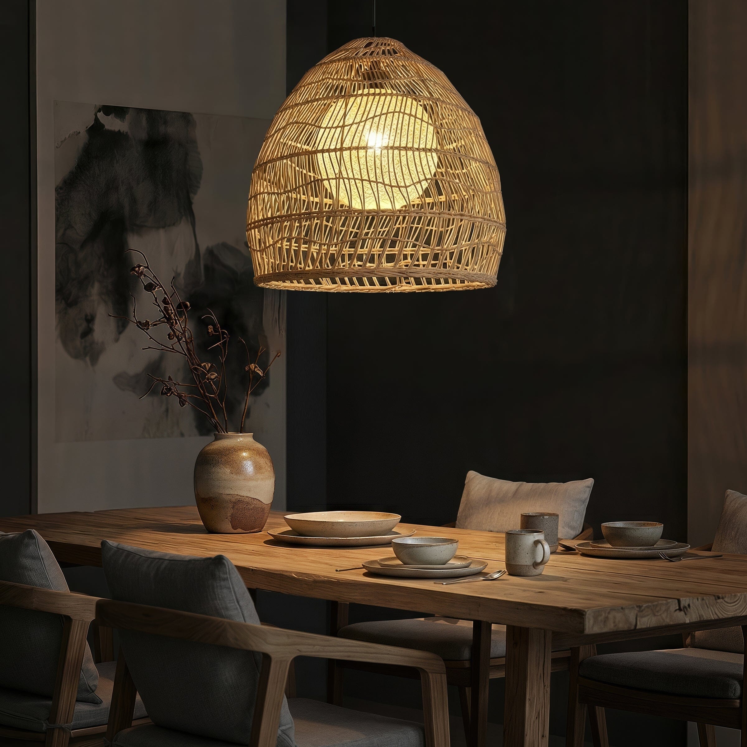 Lightsin Natural Rattan Pendant Light | Handwoven Ceiling Lamp for Kitchen & Dining Room Lightsin UK with yellow sphere 50cm Dia In Stock