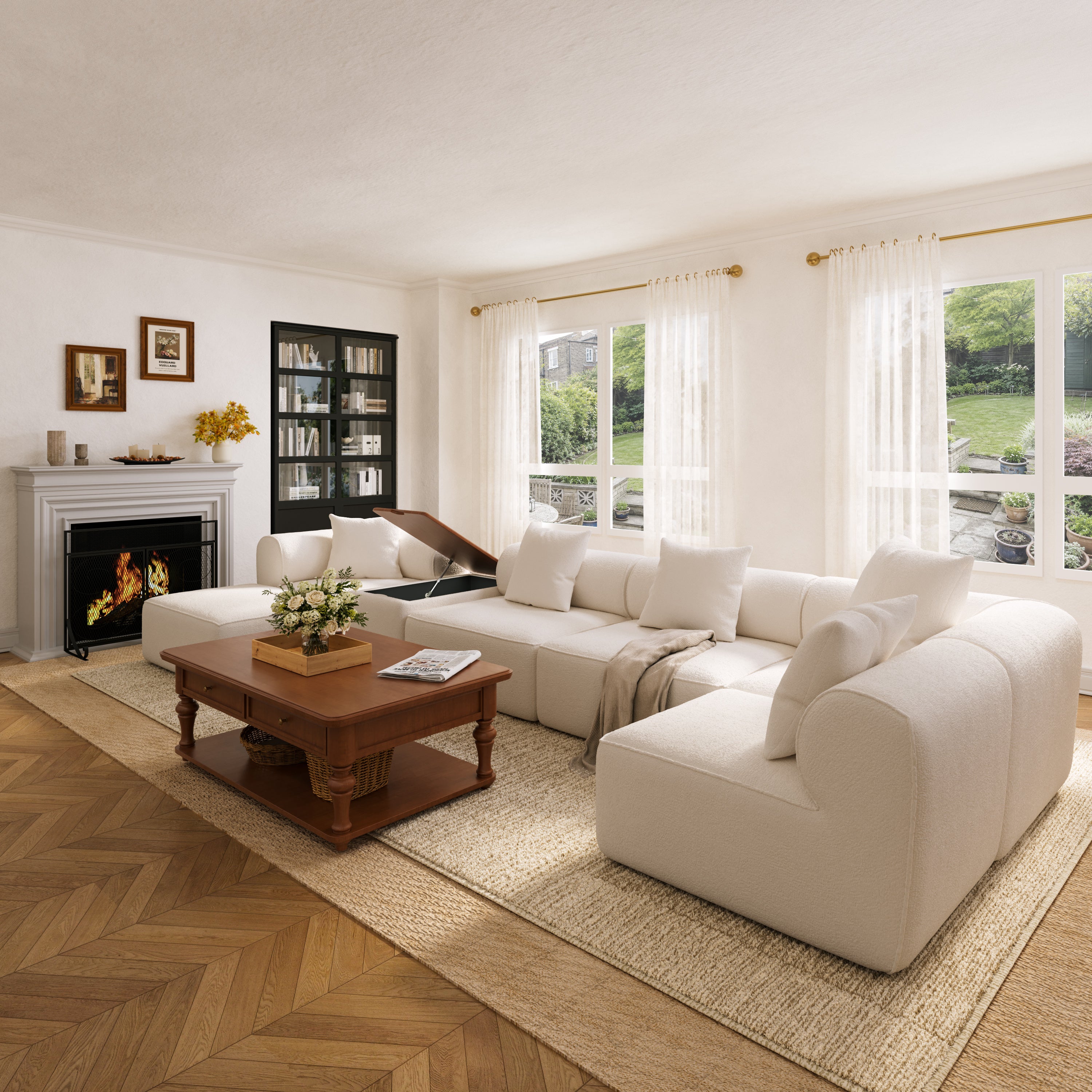 Modular lambswool Sofa with Storage and Reconfigurable Layout