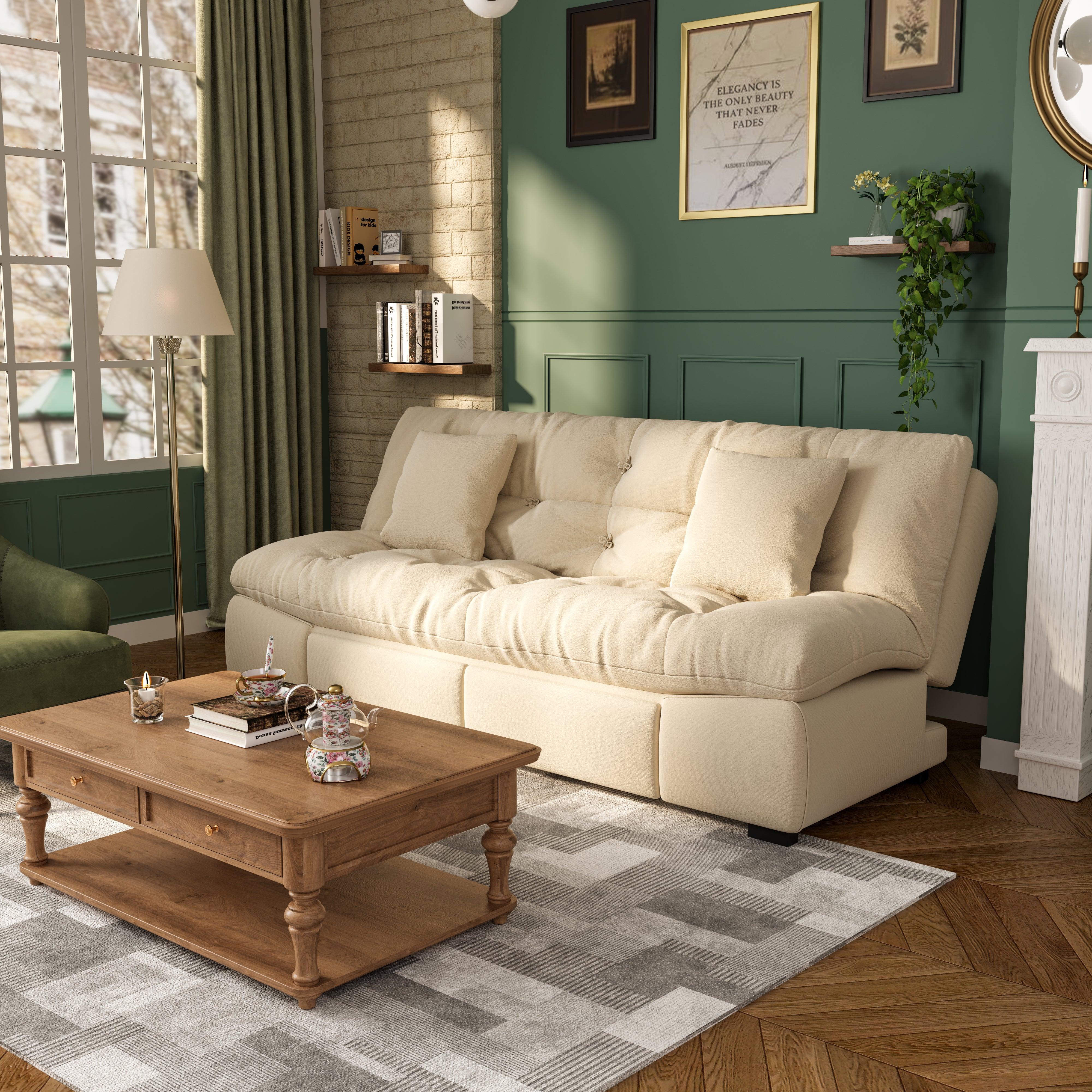 Upgrade Cream Cloud Double Folding Sofa Bed with Storage