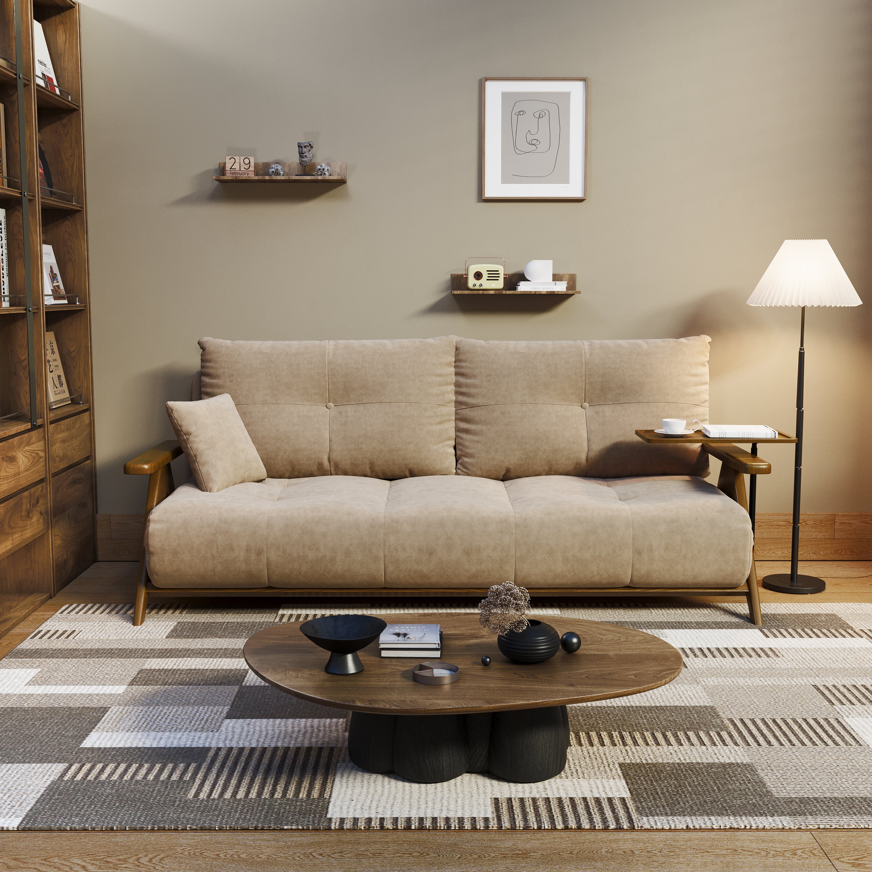 Foldable Matte Fabric Solid Wood 3 Mode Sofa Bed