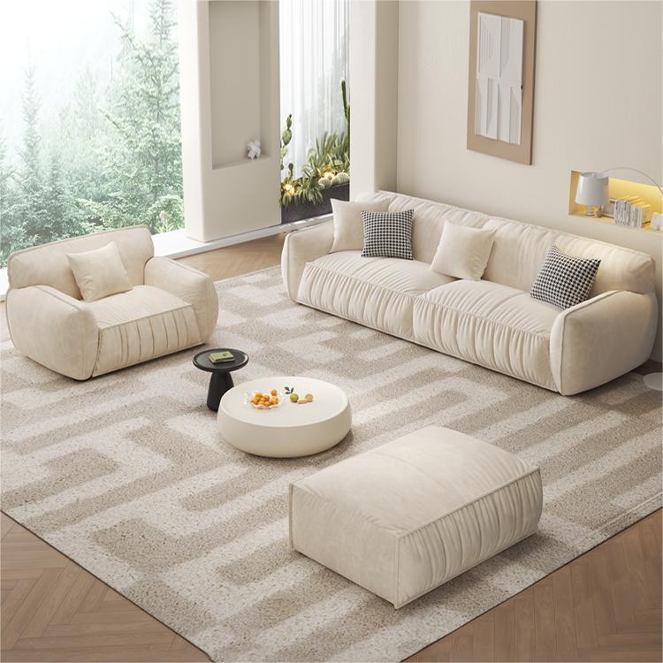 Creamy Padded Lint Sofa with Matching Footstool