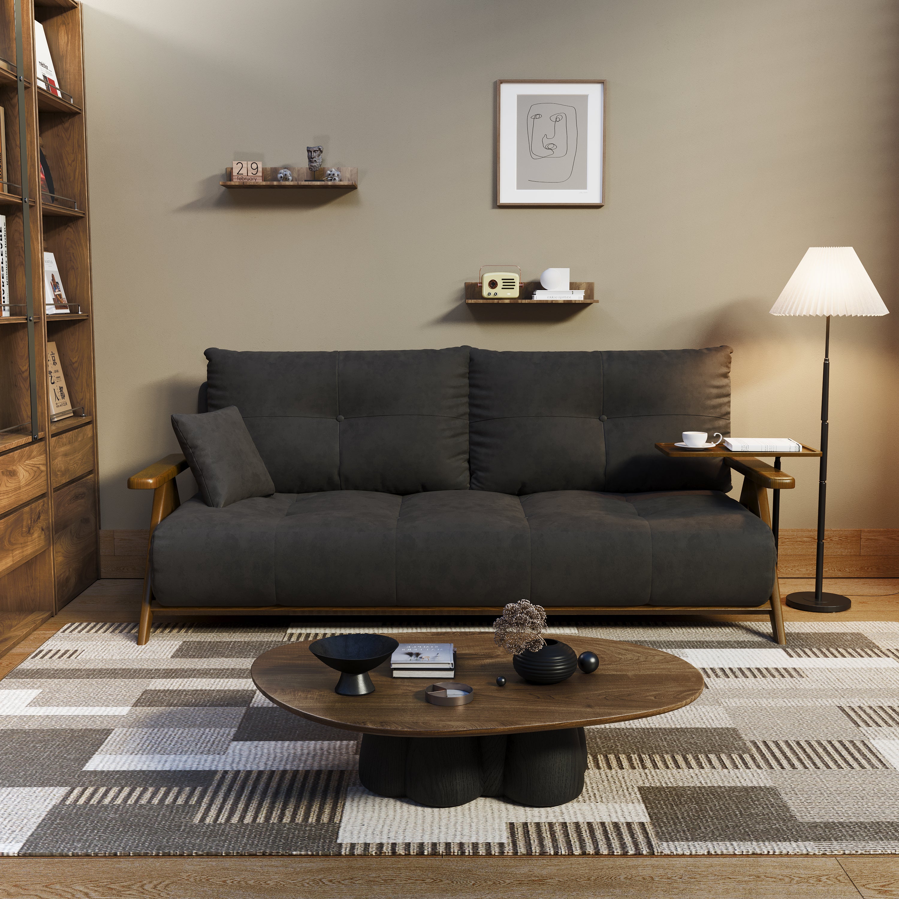 Foldable Matte Fabric Solid Wood 3 Mode Sofa Bed