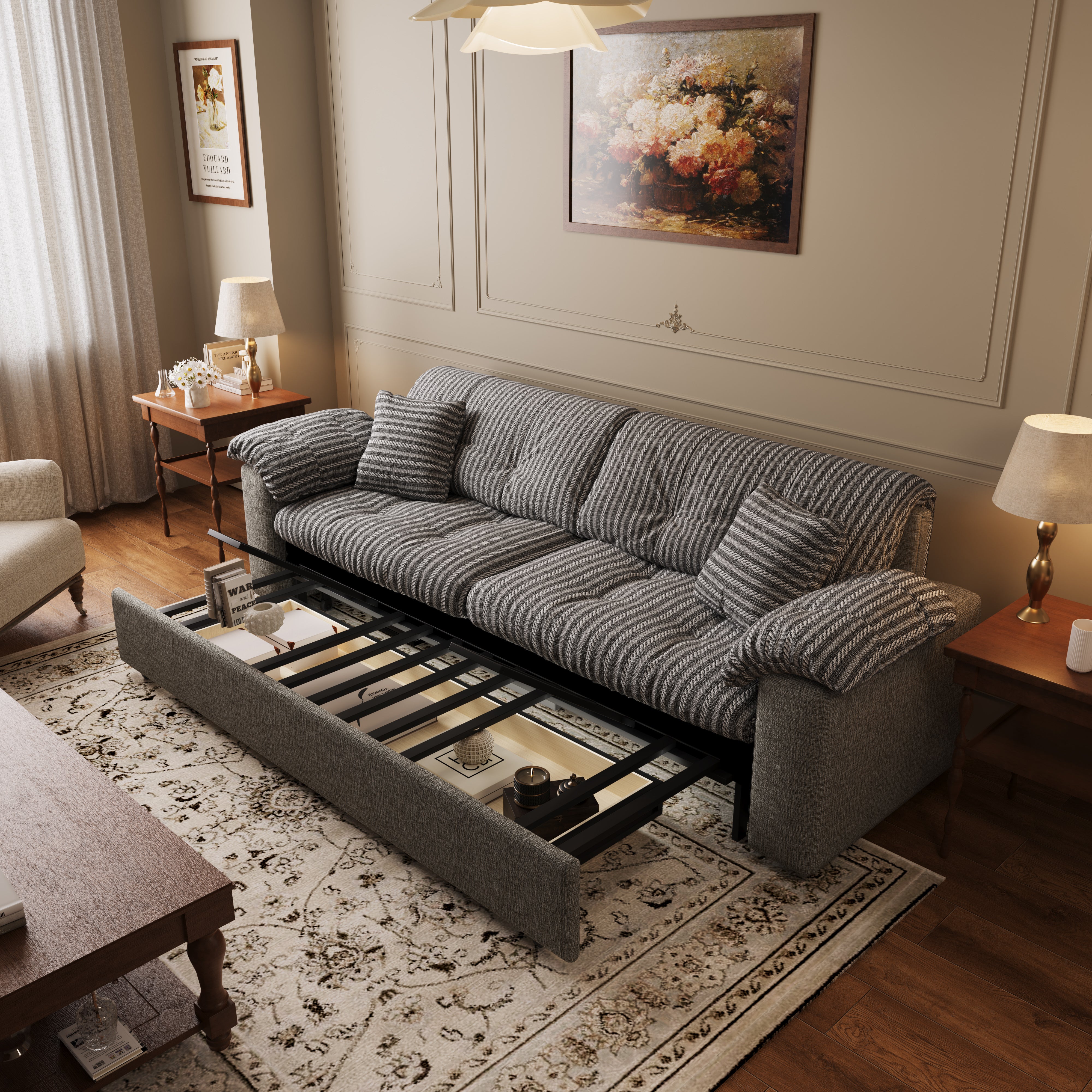 Multifunctional Sleeper Pull Out 2 Seater Sofa Bed with Storage Space