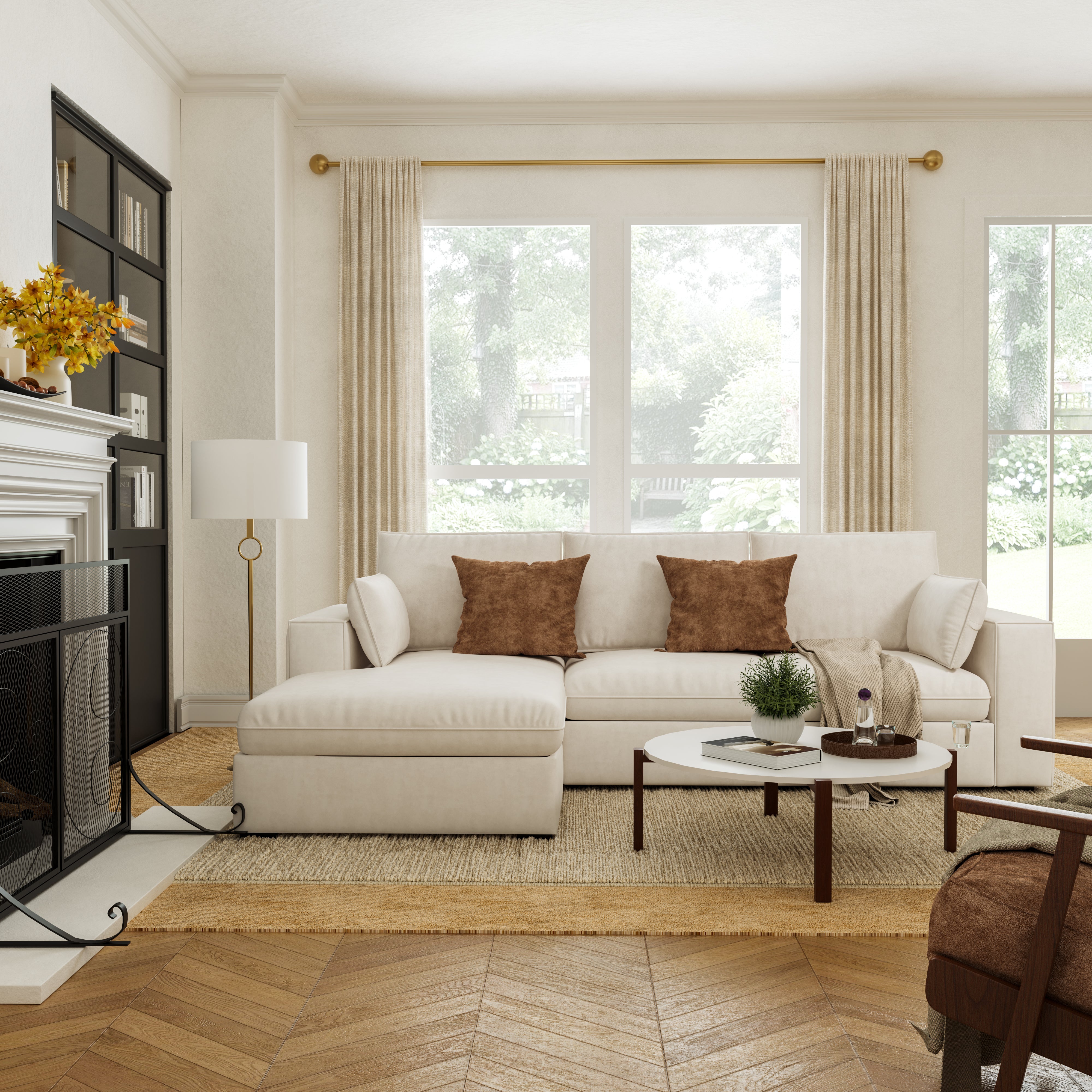 Cottonfy Creamy Tofu Block Pull Out Sofa Bed with Storage Guest Sleeper