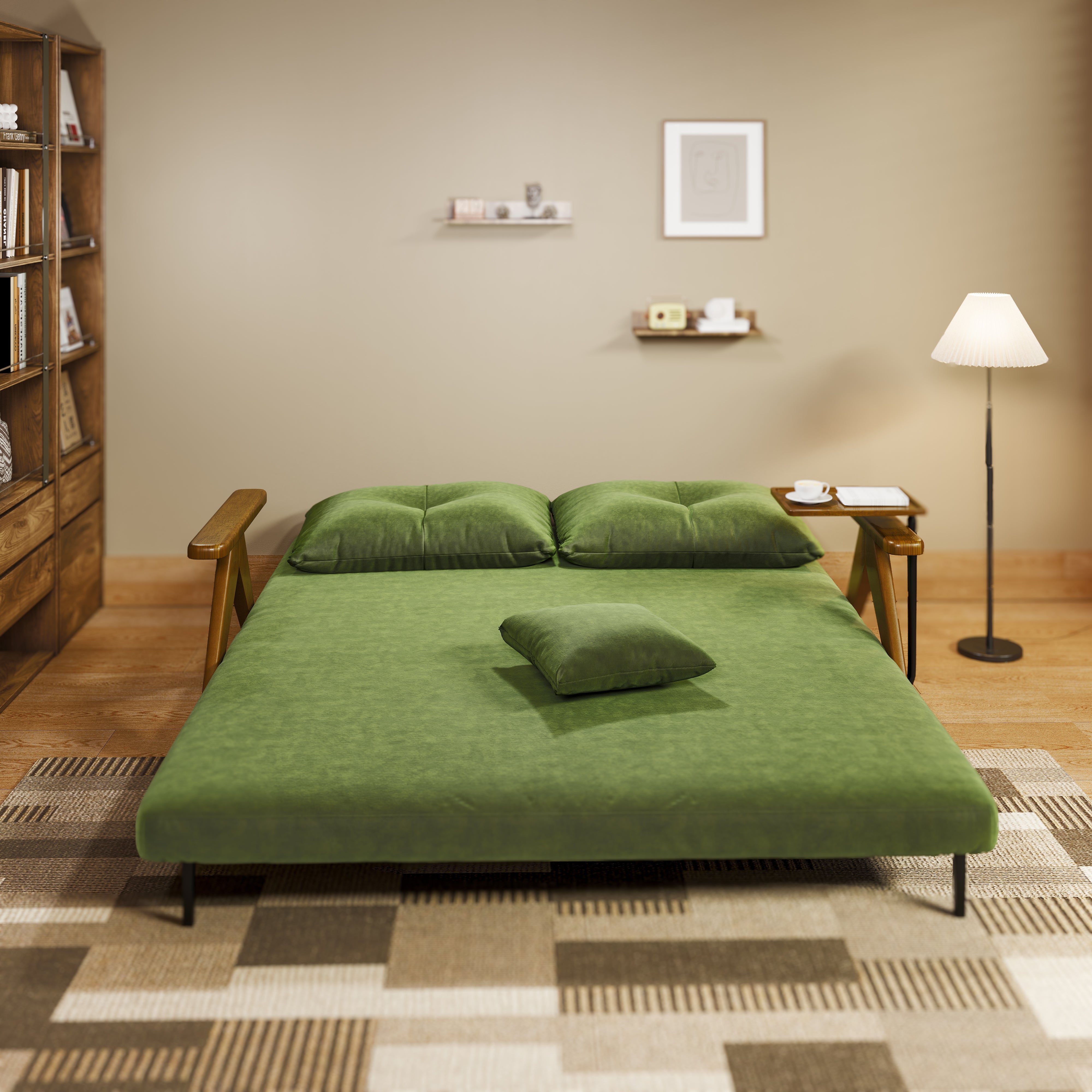 Foldable Matte Fabric Solid Wood 3 Mode Sofa Bed