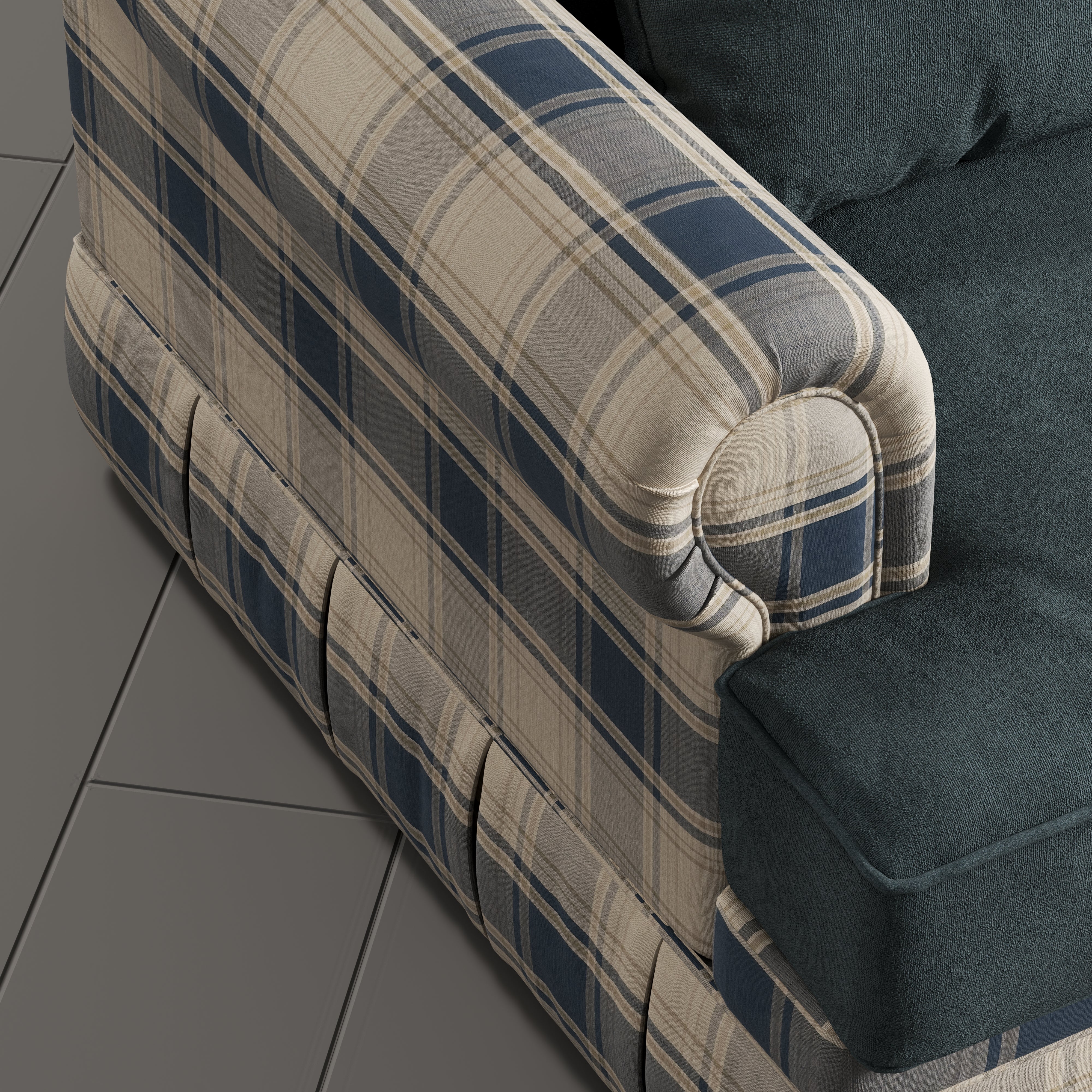 Cottonfy Heritage Plaid Skirted Sofa with Concealed Storage Drawers