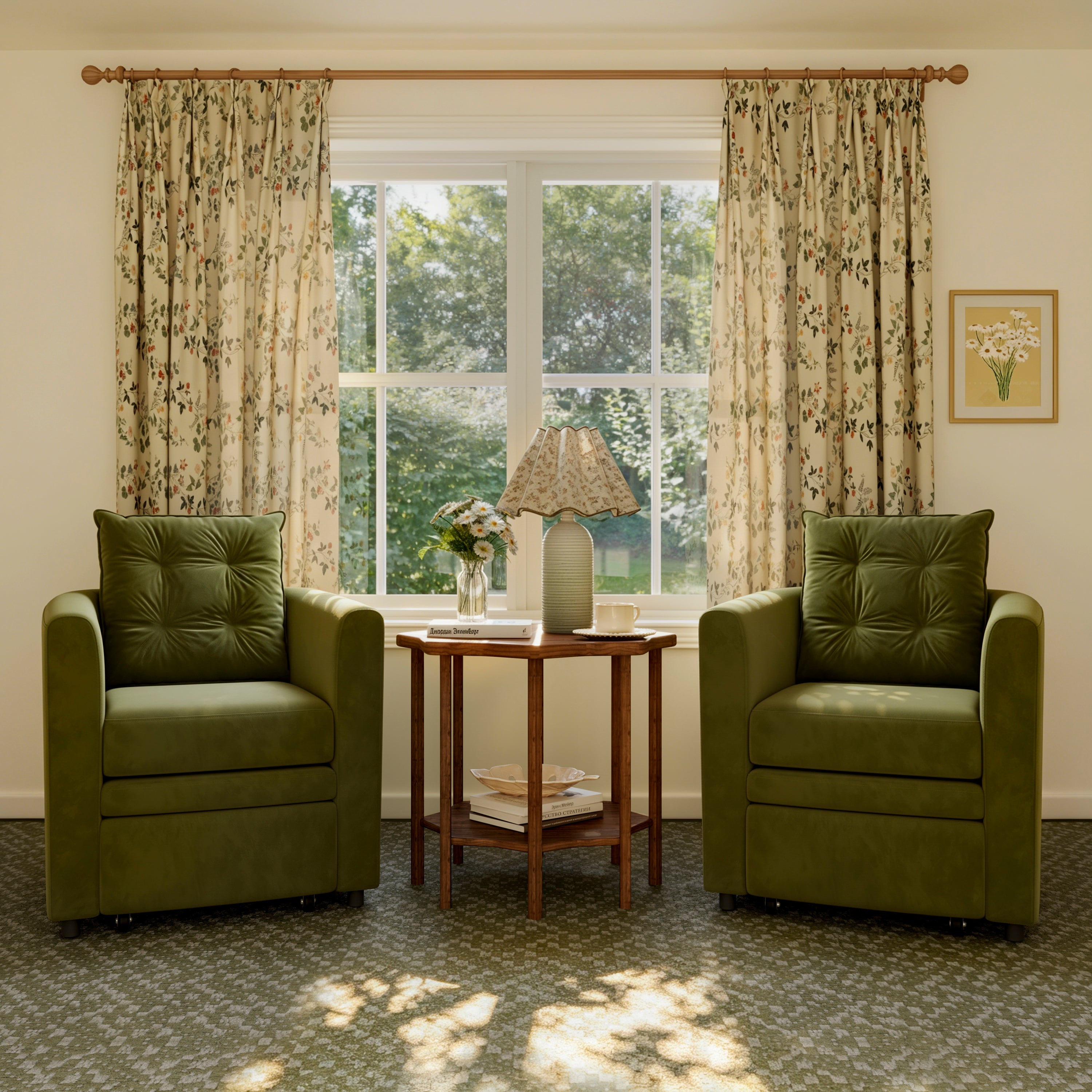 Green Velvet Snuggler Chair with Hidden Storage Footstool