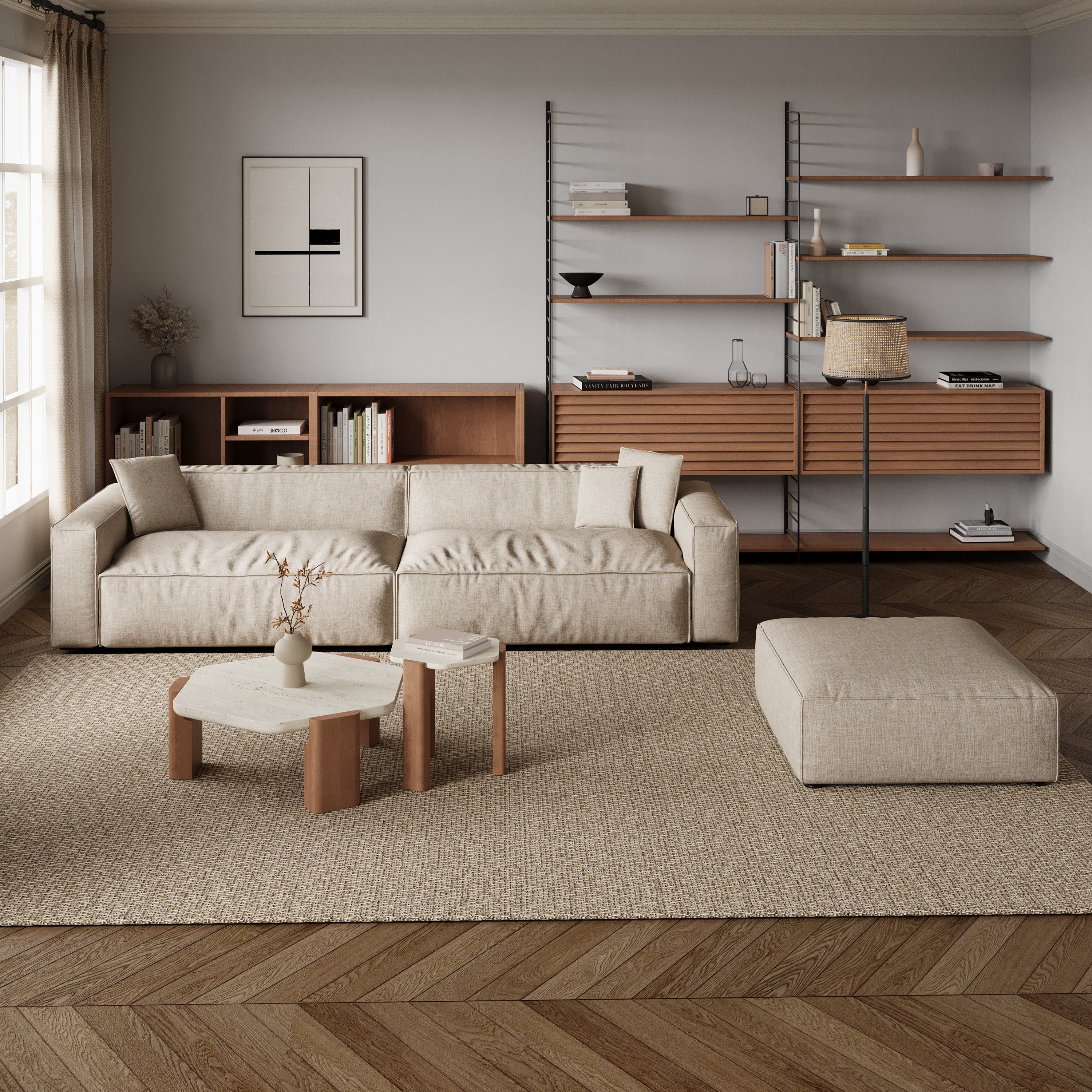 Elegant Linen Tofu Block Fabric Down Sofa