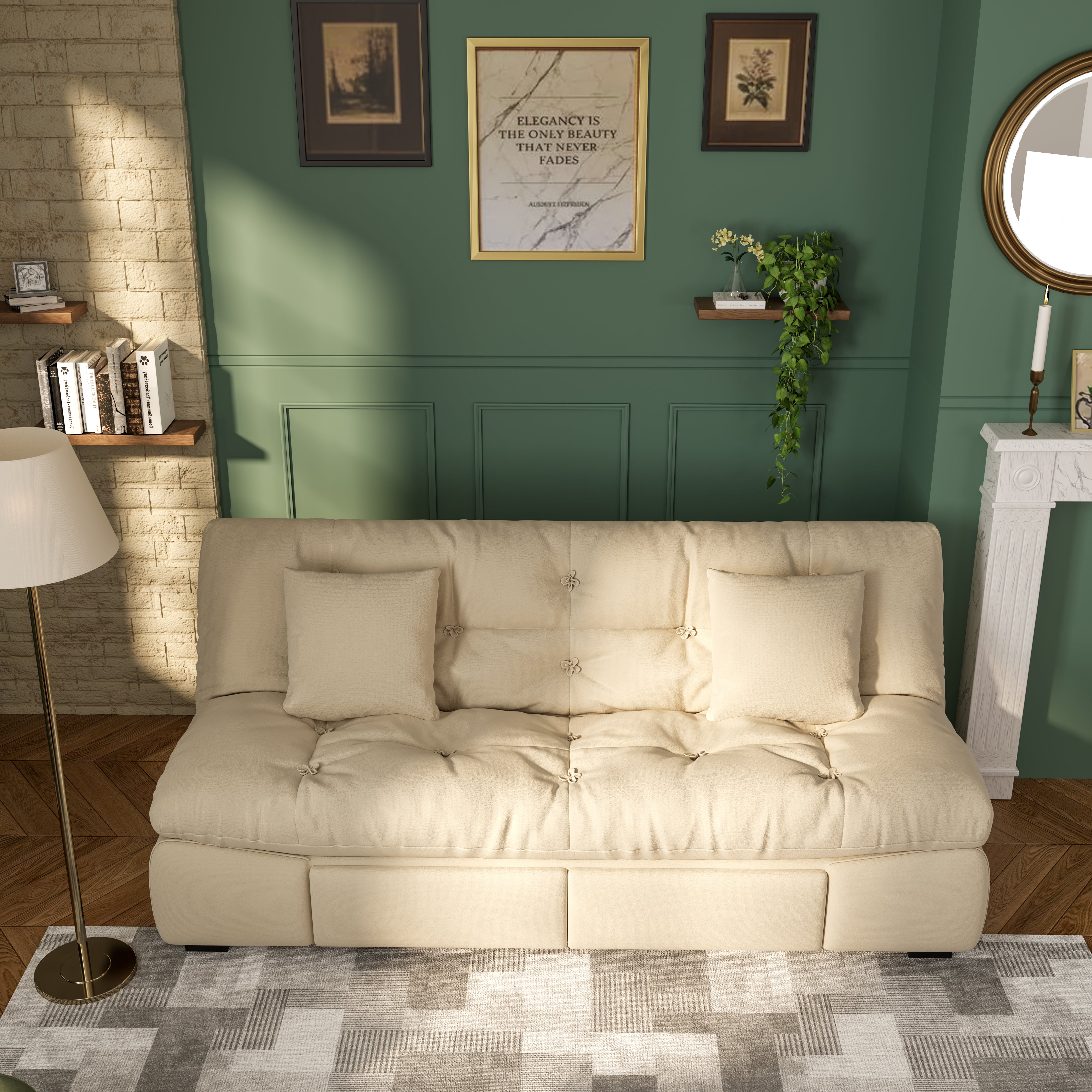 Upgrade Cream Cloud Double Folding Sofa Bed with Storage