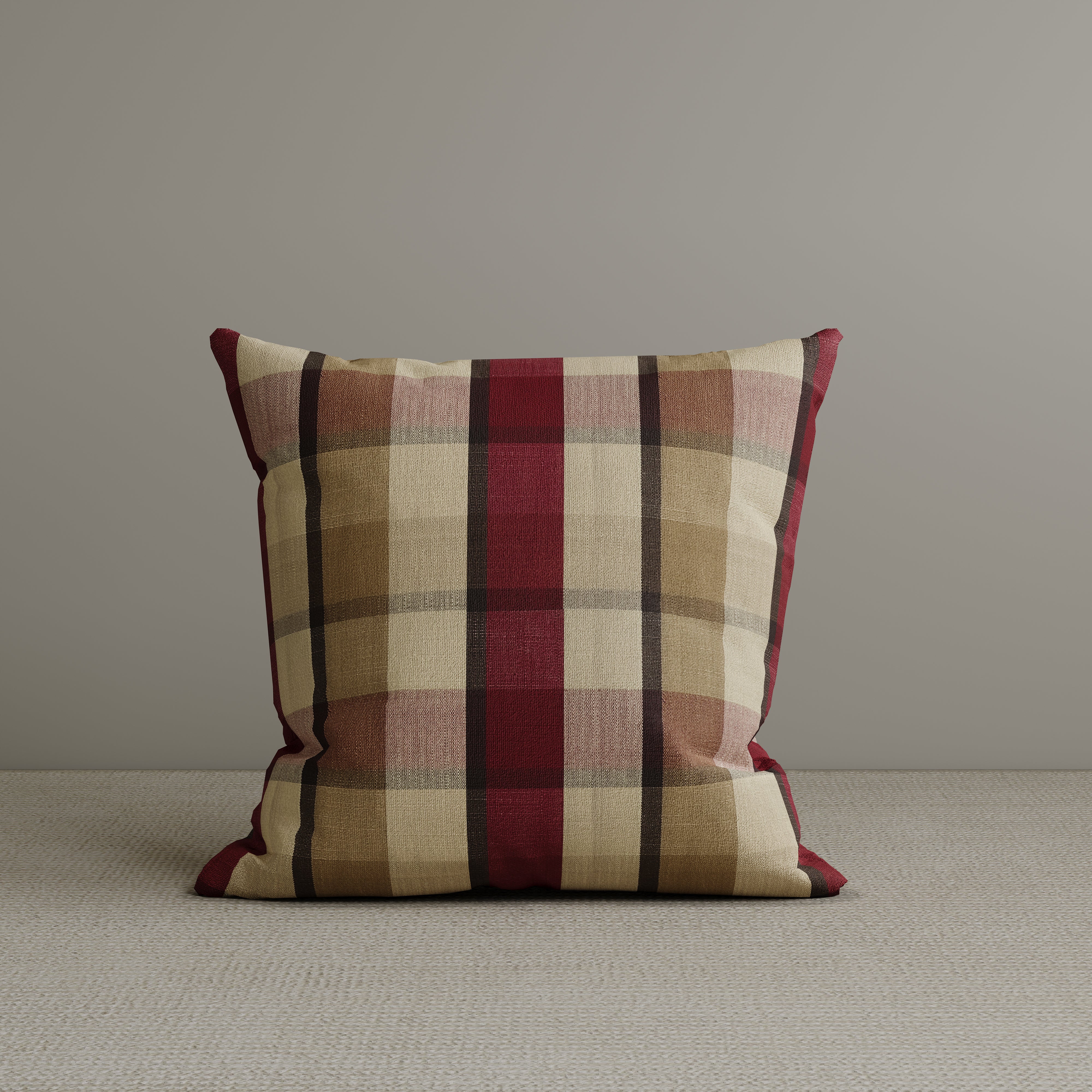 Square Exclusive Design Cushion in Claret Red Check Cotton Linen, 45*45CM